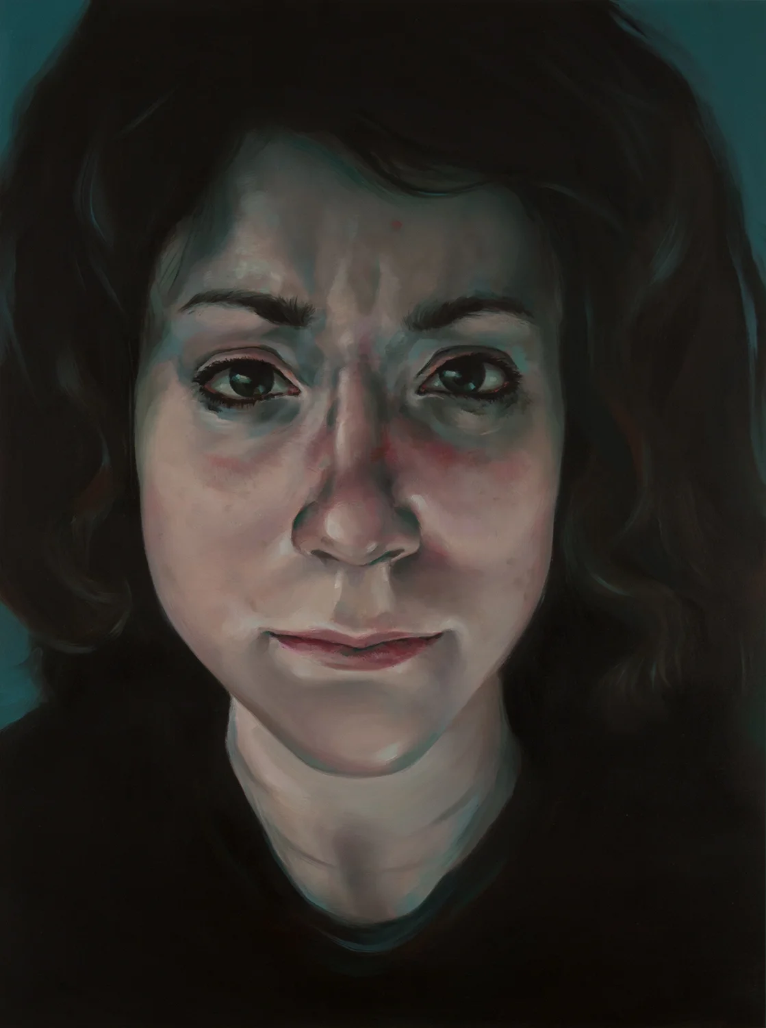 Anti-Selfie (Erika) oil on wood 24" x 18," 2015