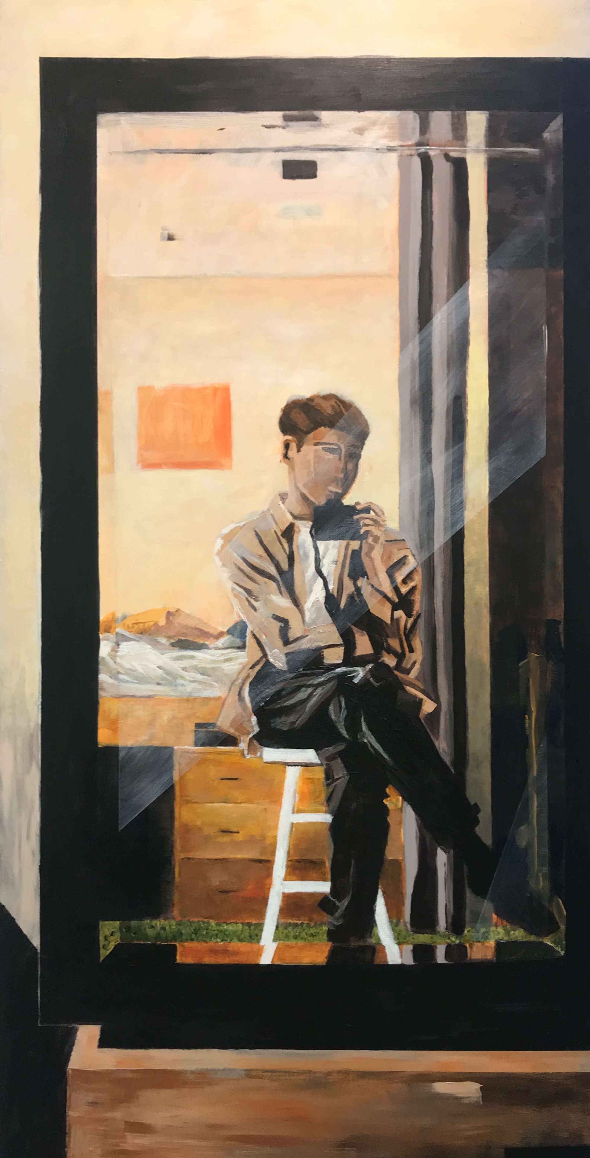 large scale self-portrait through a mirror acrylic on panel