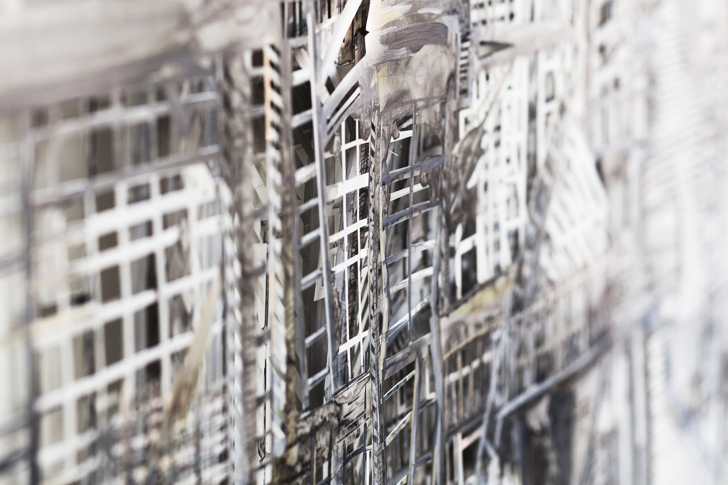 Thin City (Detail), 2015, Acrylic and Ink on Cut Mylar, 44" x 33"