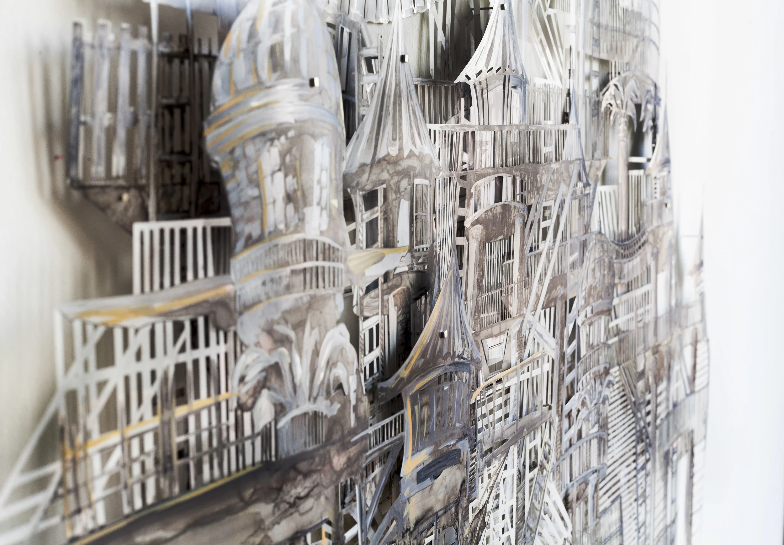 Thin City (Detail), 2015 Acrylic and Ink on Cut Mylar, 44"x 33"