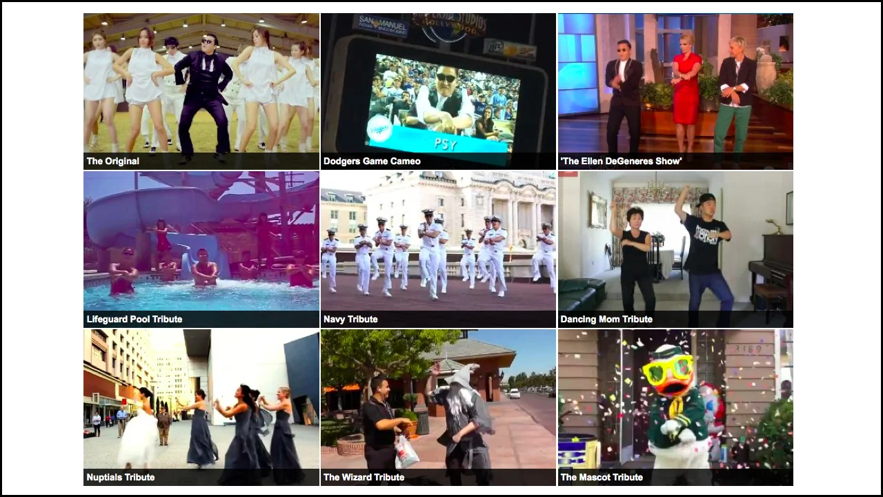 September 20, 2012 Gangnam Style, Original and in Imitation “Gangnam Style,” a music video by a South Korean rapper known as PSY, has been viewed over a billion times on YouTube. It’s also been remixed and redone by motivated fans. (Even North Koreans have channeled the rapper.) Here, the original and a selection of its imitations. Full Interactive