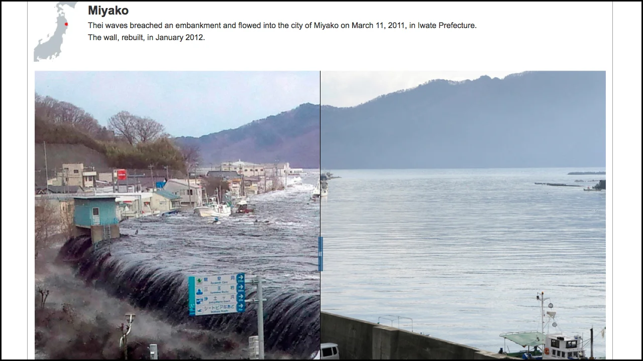 March 8, 2012 Side-by-Side Look at Destruction and Renewal in Japan Role: Interactive Editor Toru Yamanaka, a photographer for Agence France-Presse, visited places in Japan destroyed by the March 2011 tsunami, photographing them from the same perspective that other photographers used a year earlier. Full Interactive