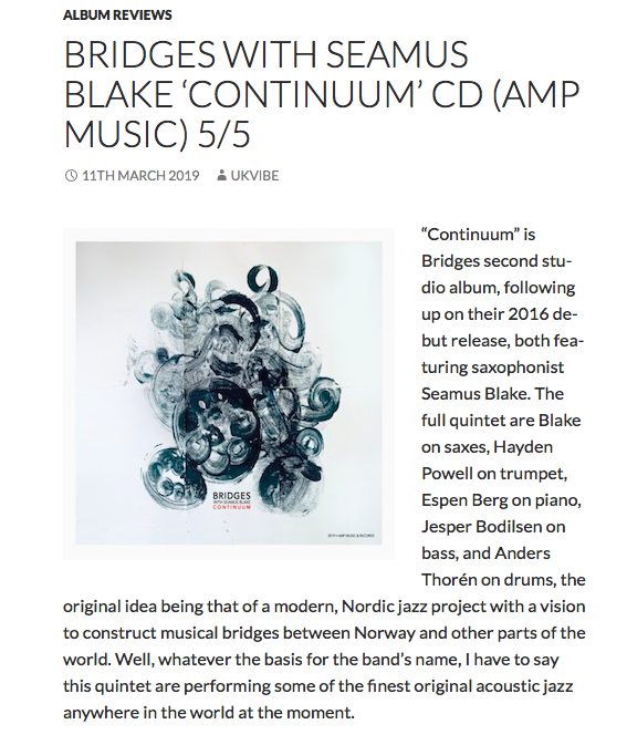 BRIDGES "Continuum" with an incredible 5/5 star review in UKvibe!