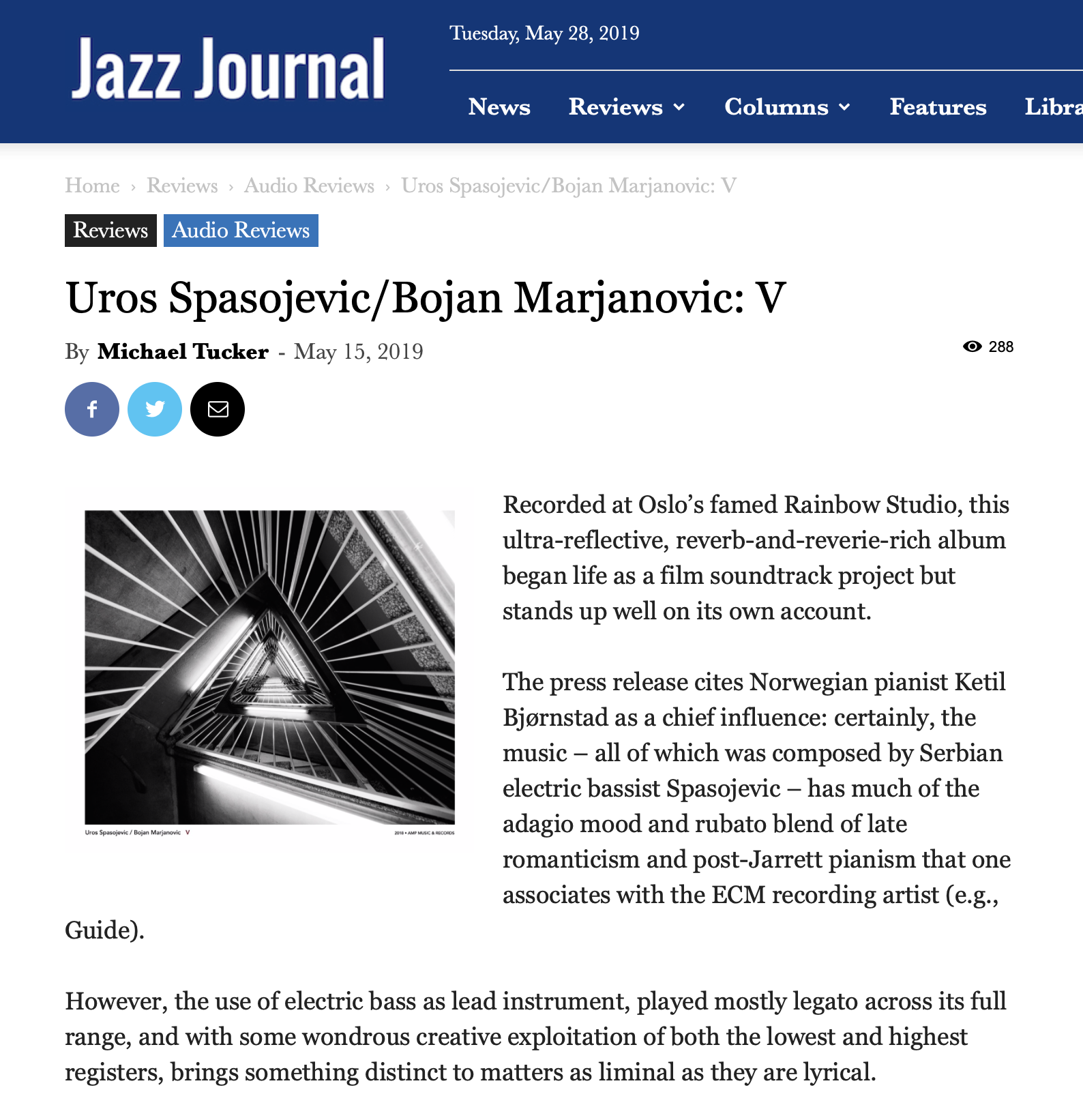 Spasojevic/Marjanovic "V" reviewed in Jazz Journal