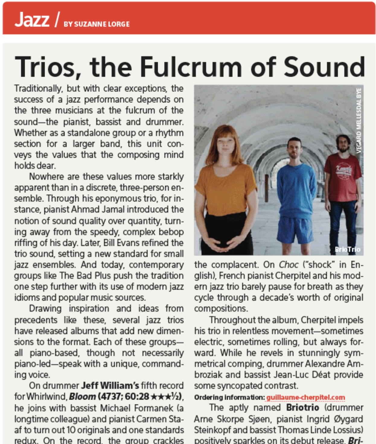 Briotrio featured in Downbeat Magazine