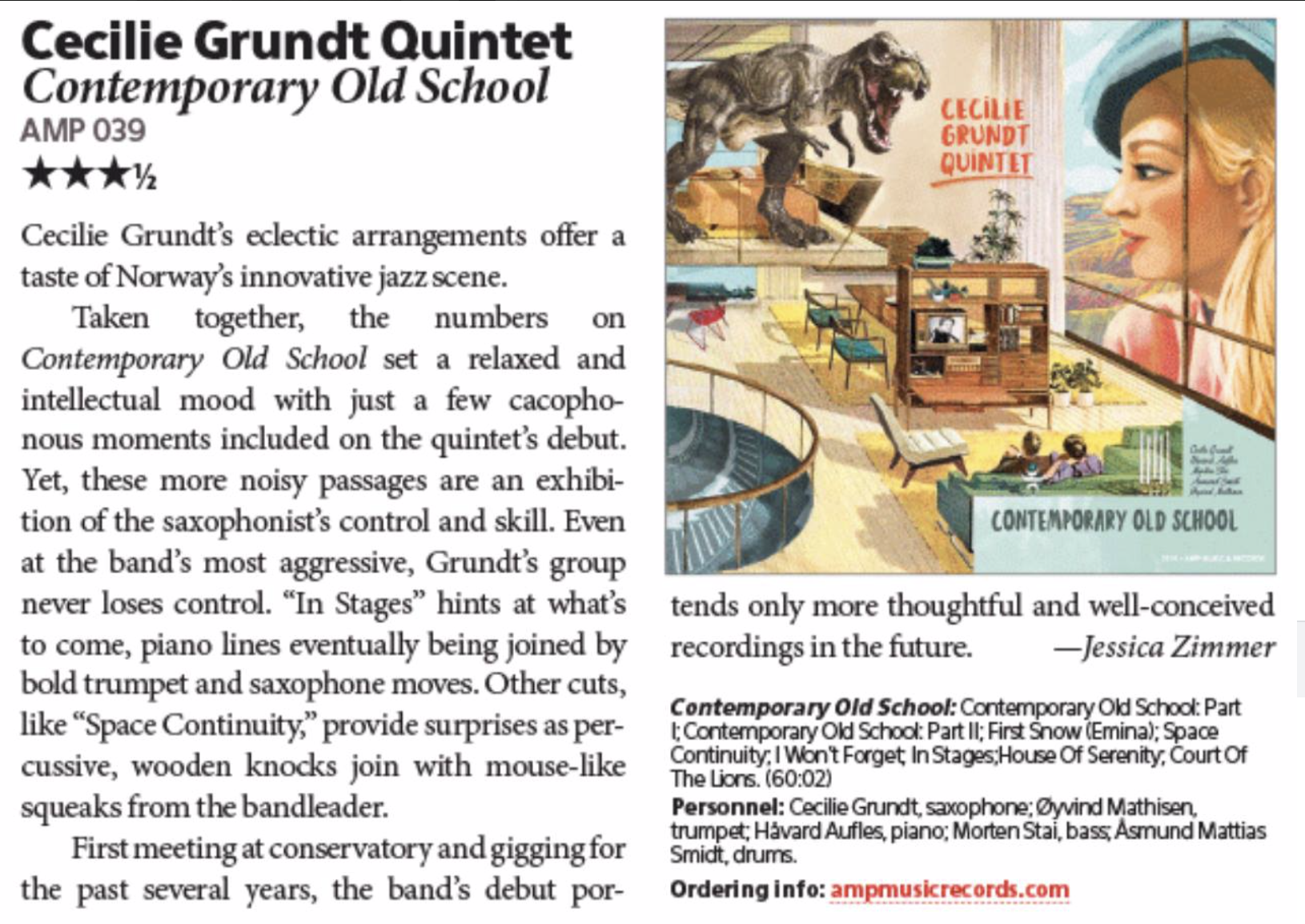 Cecilie Grundt Quintet with a great review in Downbeat Magazine!