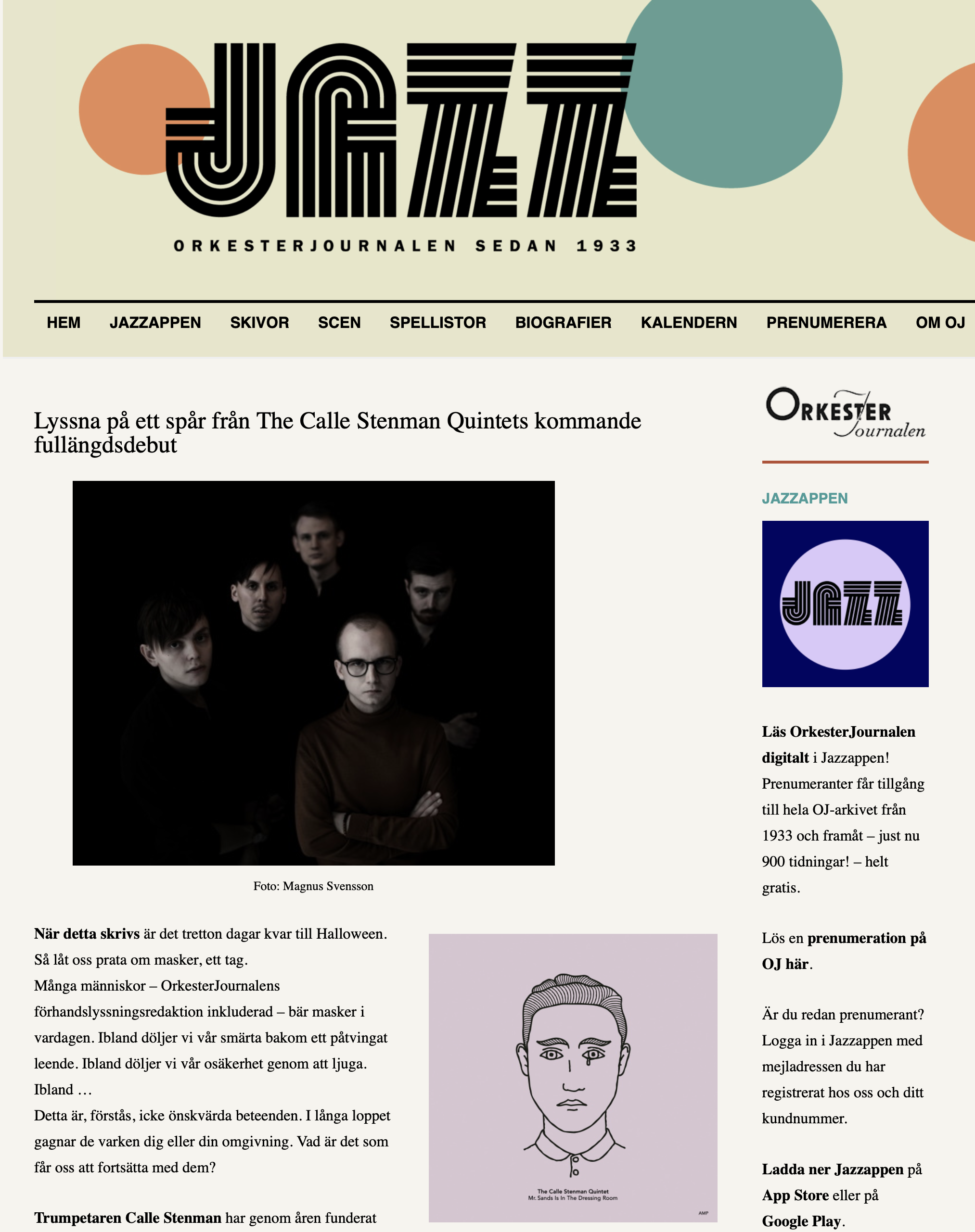 Nice preview of The Calle Stenman Quintet in Orkesterjournalen
