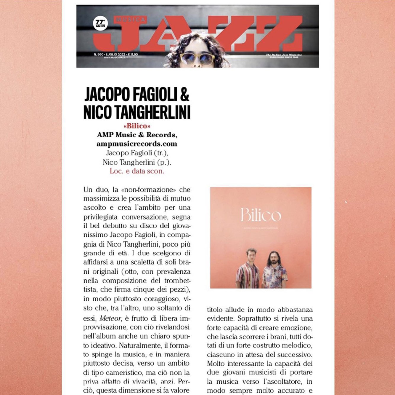 Bilico featured in Musica Jazz!