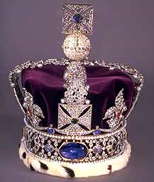 The Stuart Sapphire in the Imperial Crown. This famous sapphire weighs in at 104 carats and is set into the Imperial State Crown.