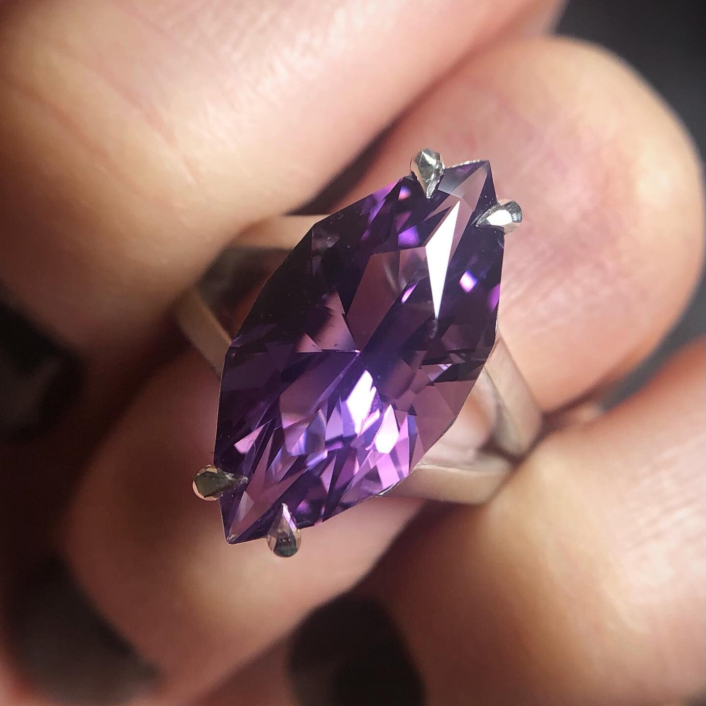 More marquise, please! 
Amethyst cut by me. Ring hand fabricated by my babe. Wanna get in on a Gem Steady collab? Just slide into these DM&rsquo;s.