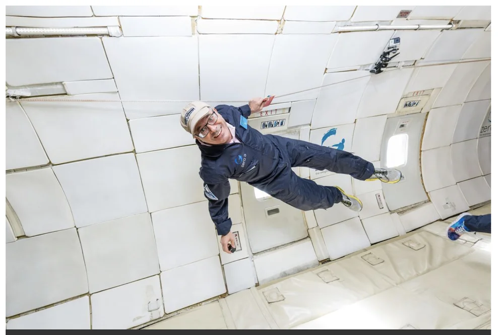 Charles Fishman floating around at Zero Gravity.