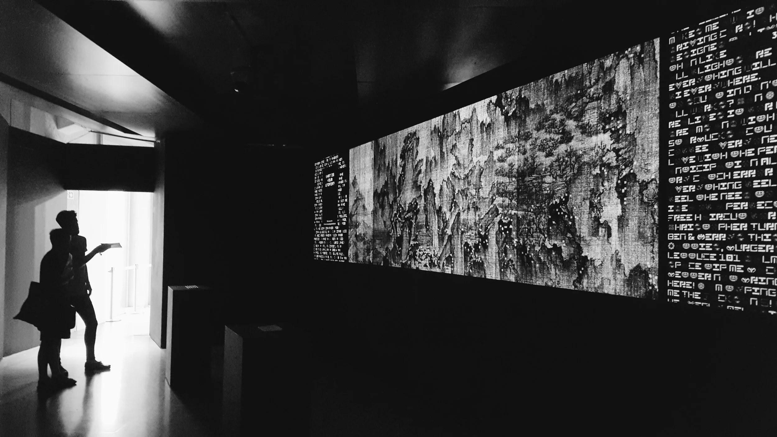 Visitors playing with the interactive landscape