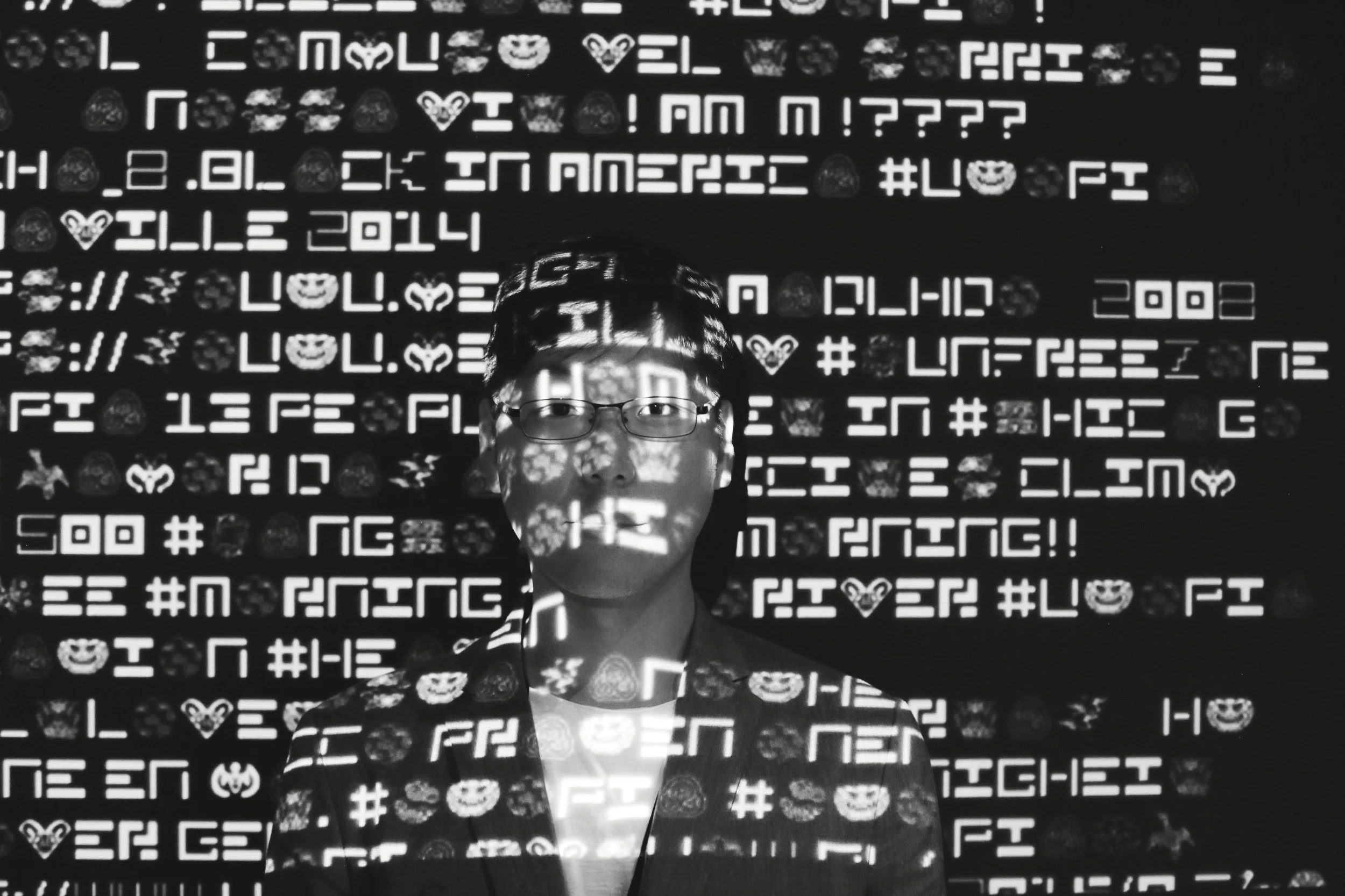 Left and right sides with the stream of flowing text became the photo zone for the visitors. 