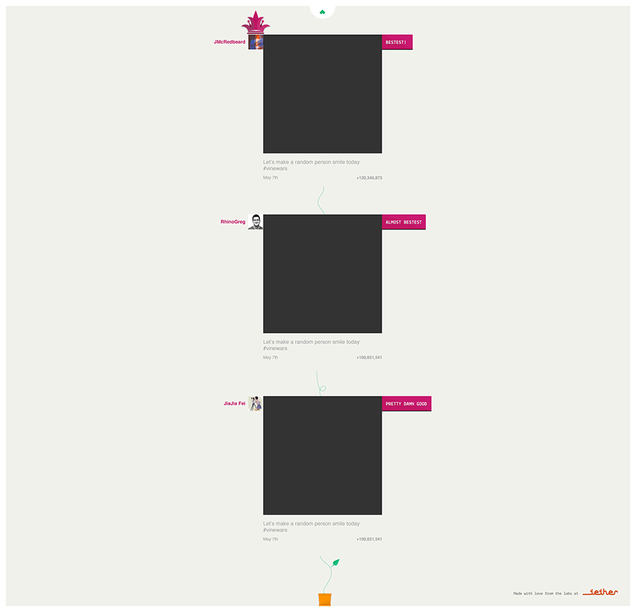 The leaderboard is accessed with a toggle up, displaying the highest ranking videos by hashtag (UP again, to return to gameplay) .