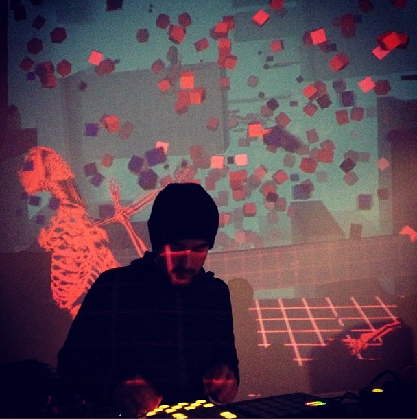 Kinnect skeleton tracking by Benjamin allowed for live dancing projected on a seamless wall behind the DJ.