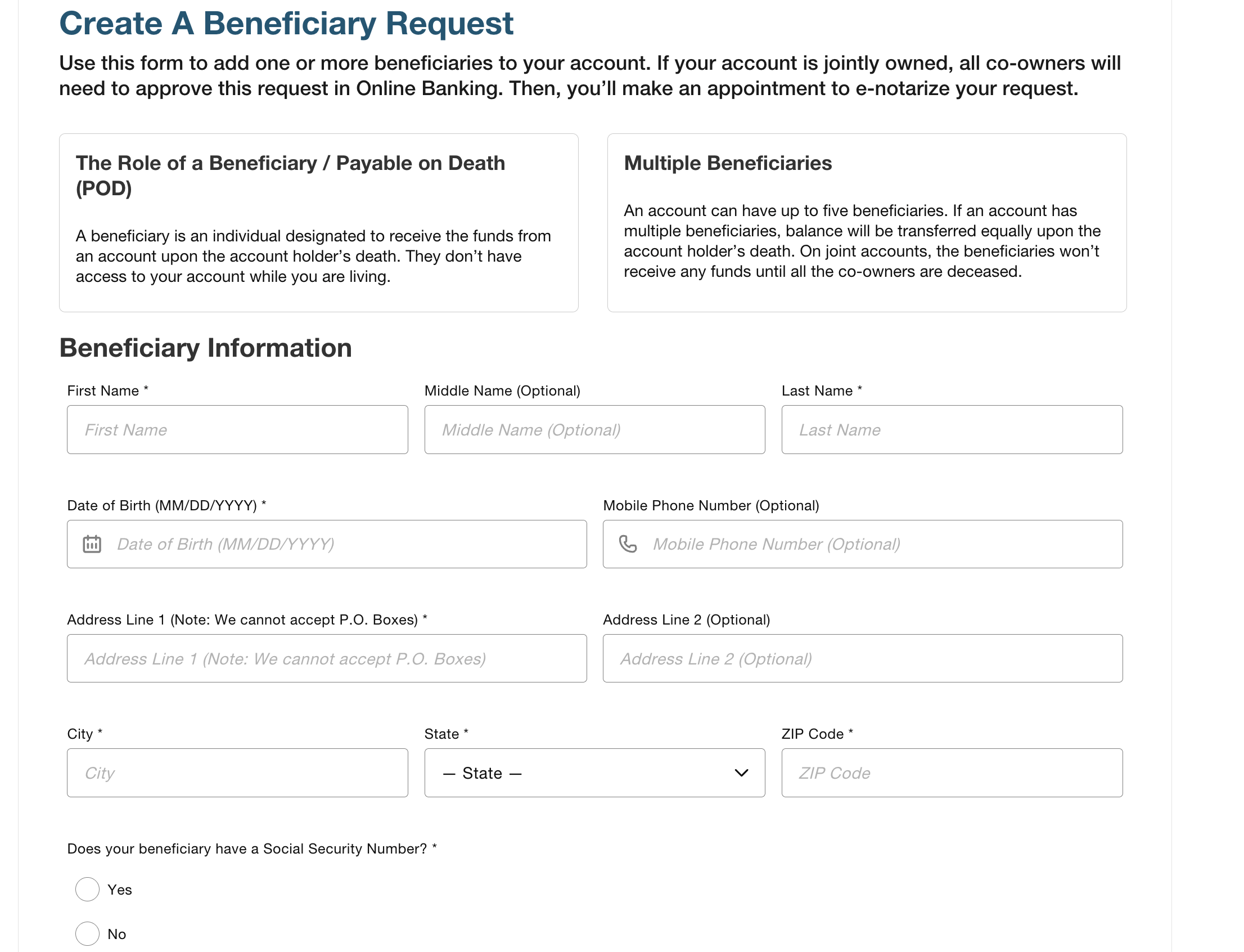 Add a Beneficiary Page
