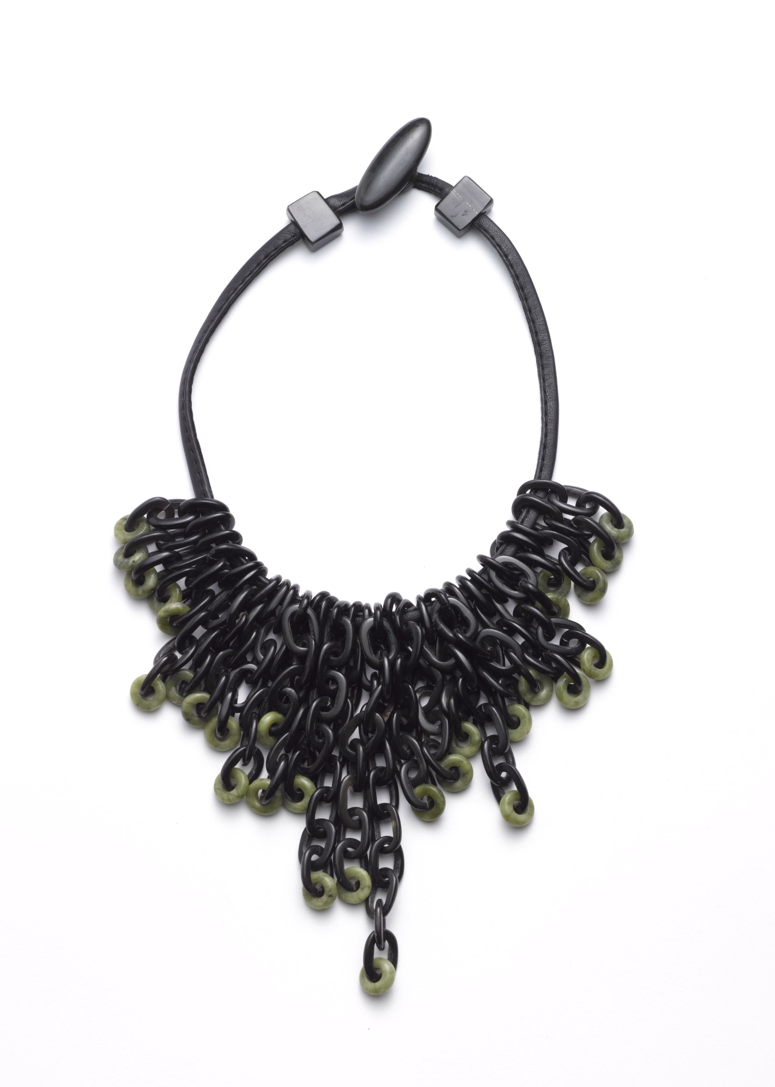 Chain Bib Necklace with Jade Tips