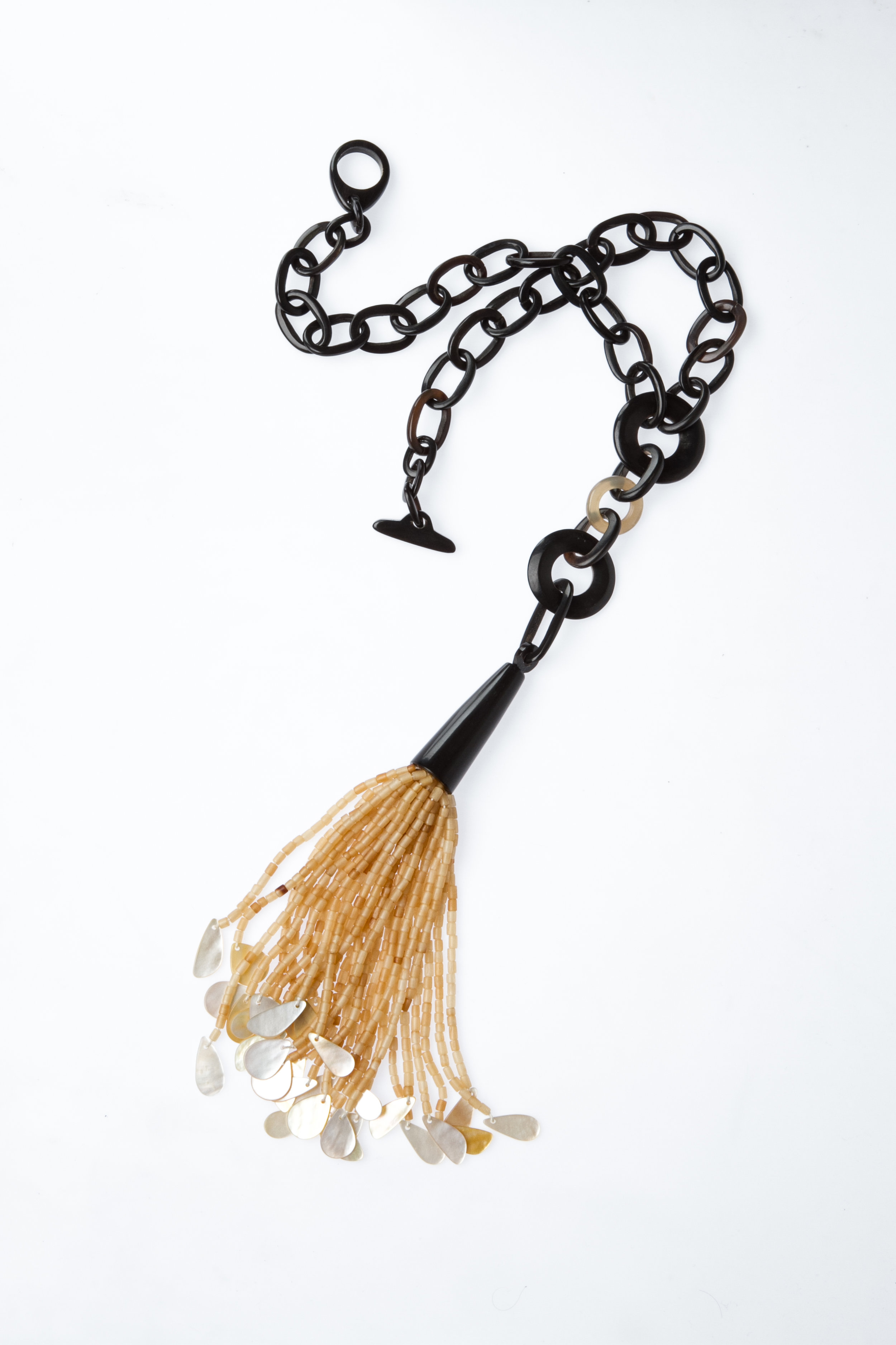 Horn & Mother of Pearl Tassel Necklace