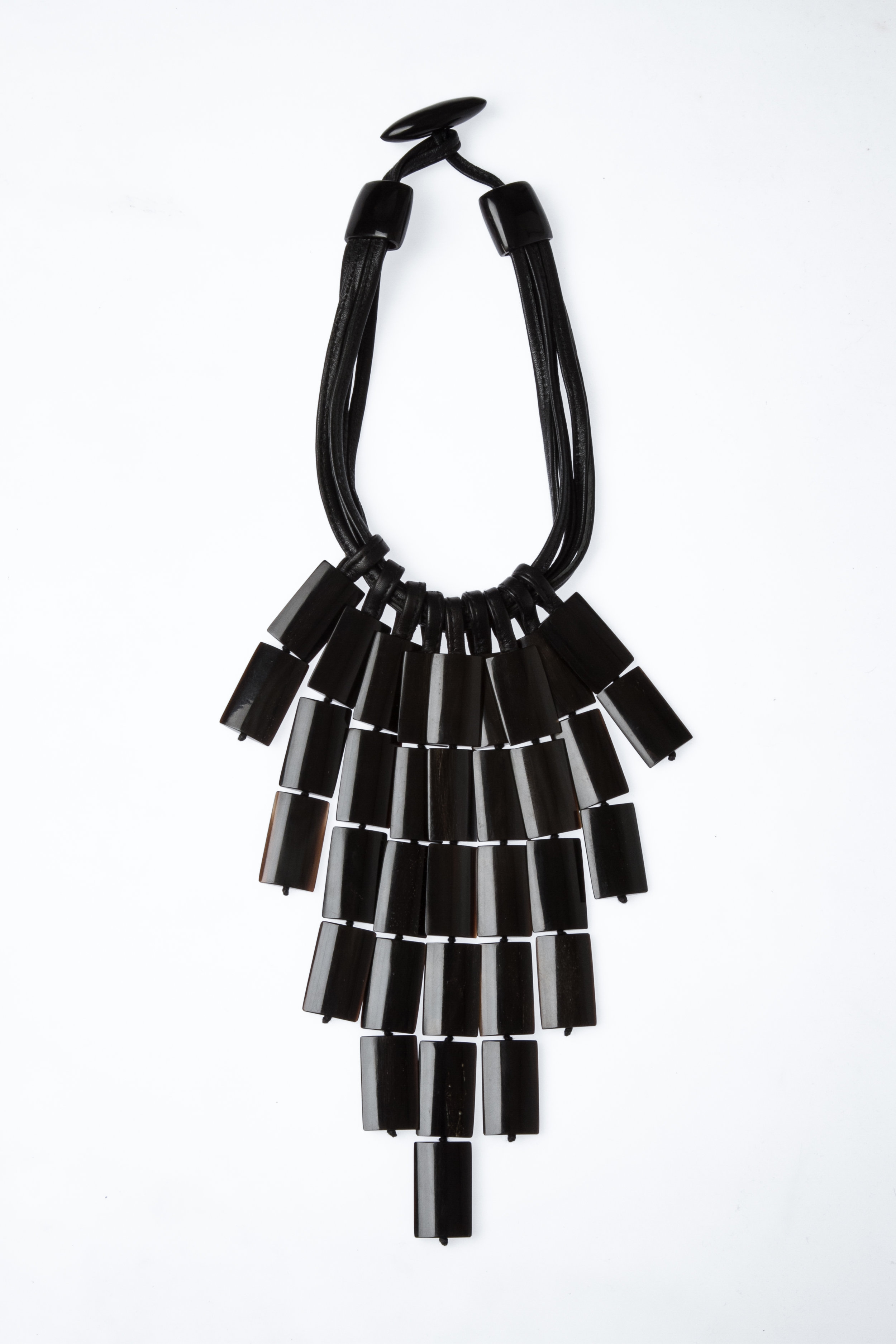 Black Horn Bib Necklace with Hanging Tabs