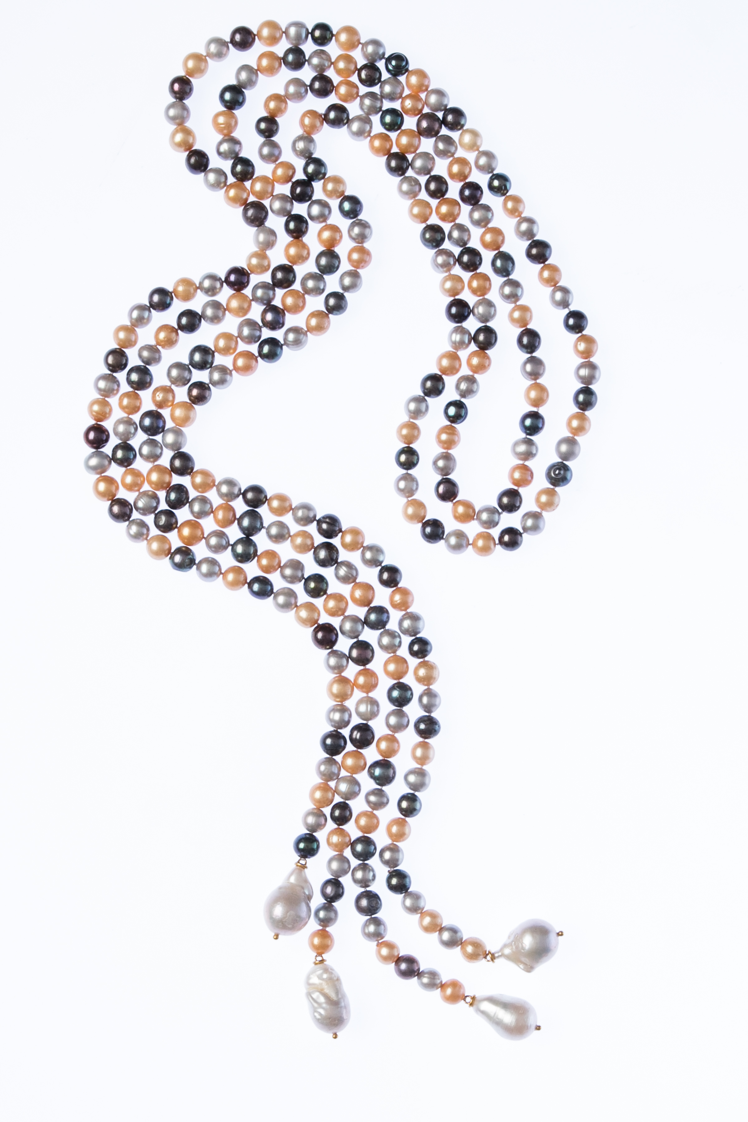 Multi-Colored Pearl Lariat Necklace
