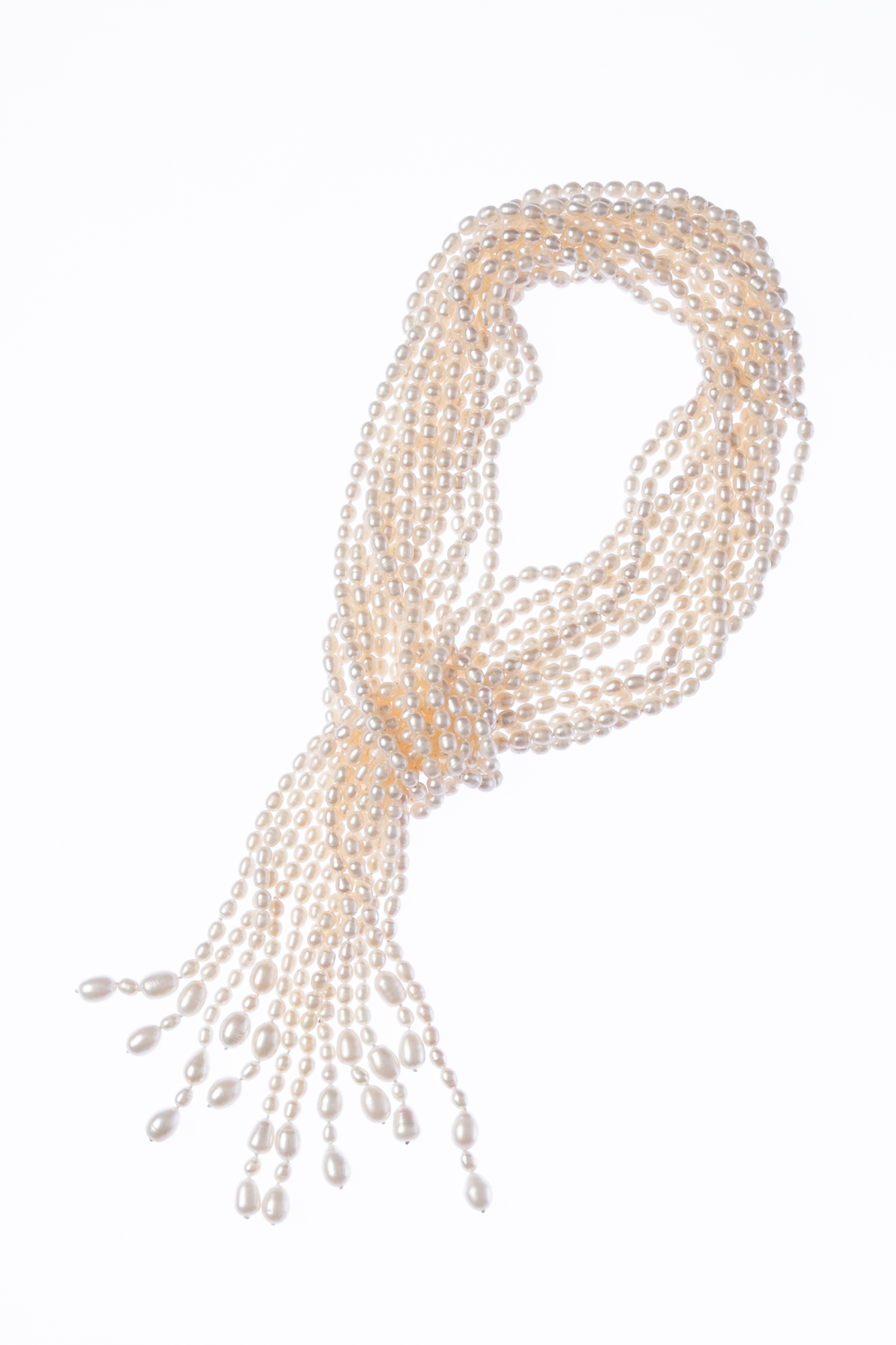 Multi-Strand White Pearl Lariat Necklace