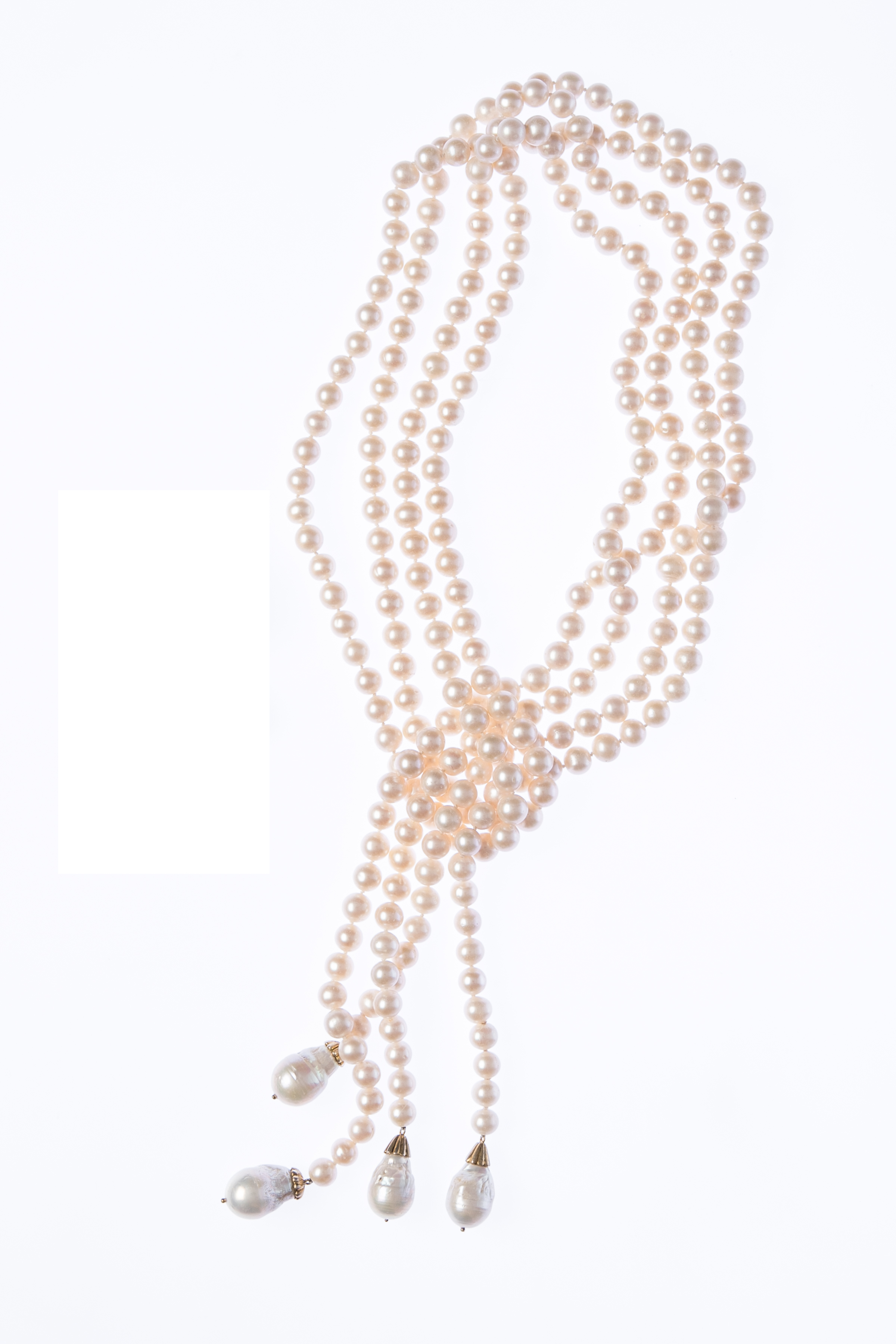 White Pearl Lariat Necklace