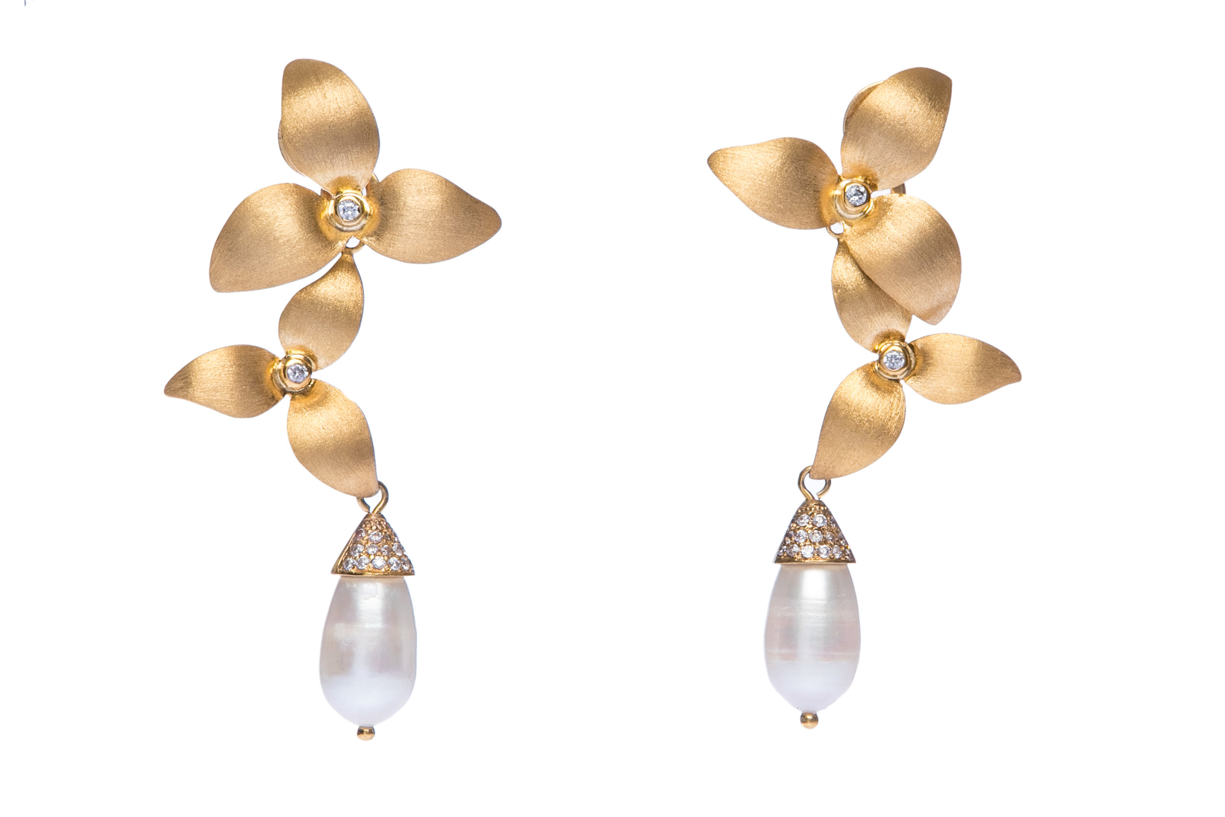 Gold Floral Pearl Drop Earrings