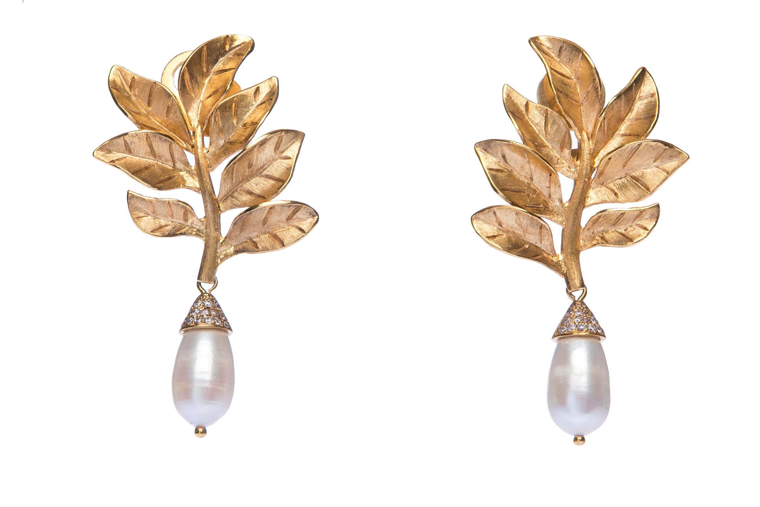 Gold Leaf Baroque Pearl Drop Earrings
