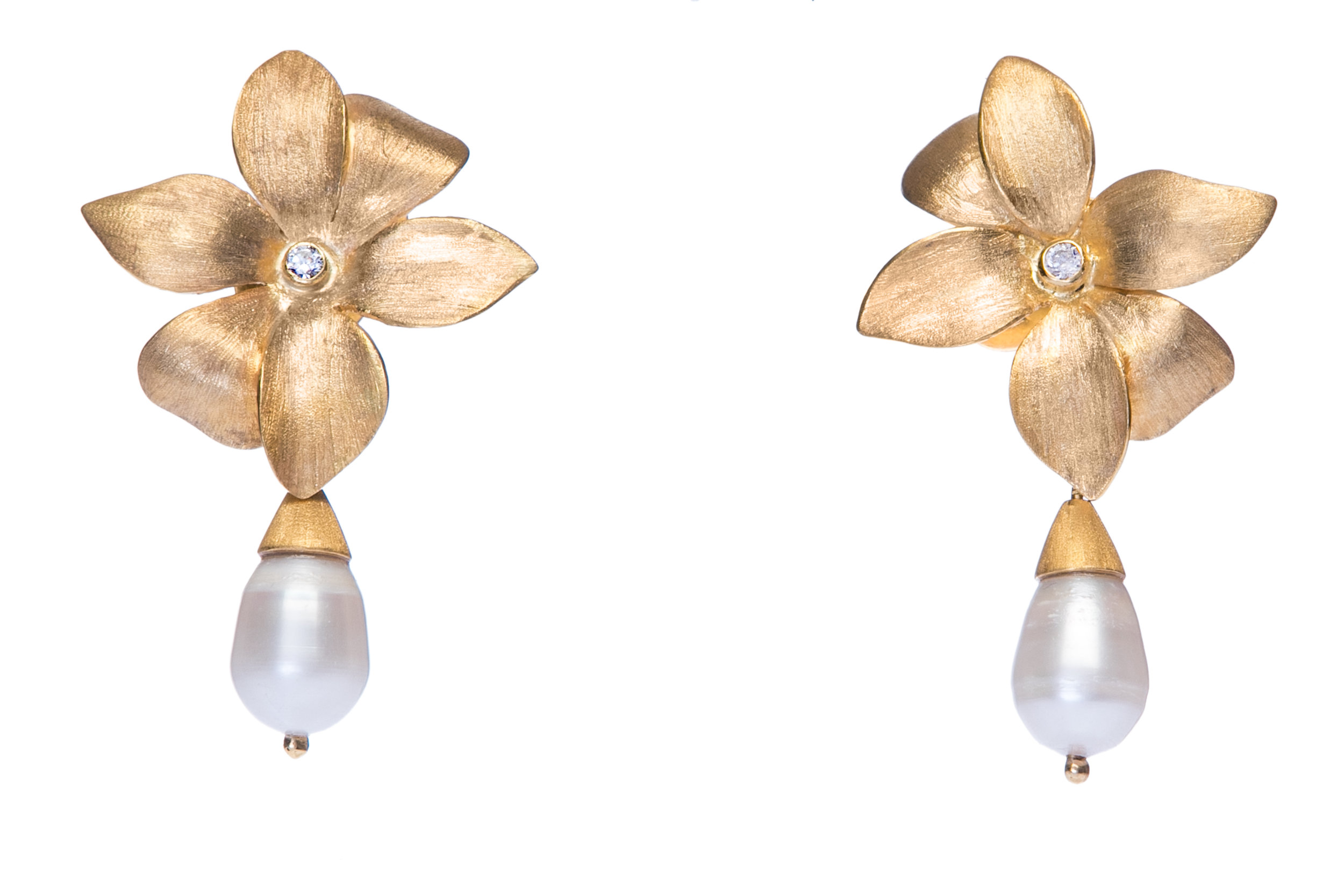 Gold Floral Baroque Pearl Drop Earrings