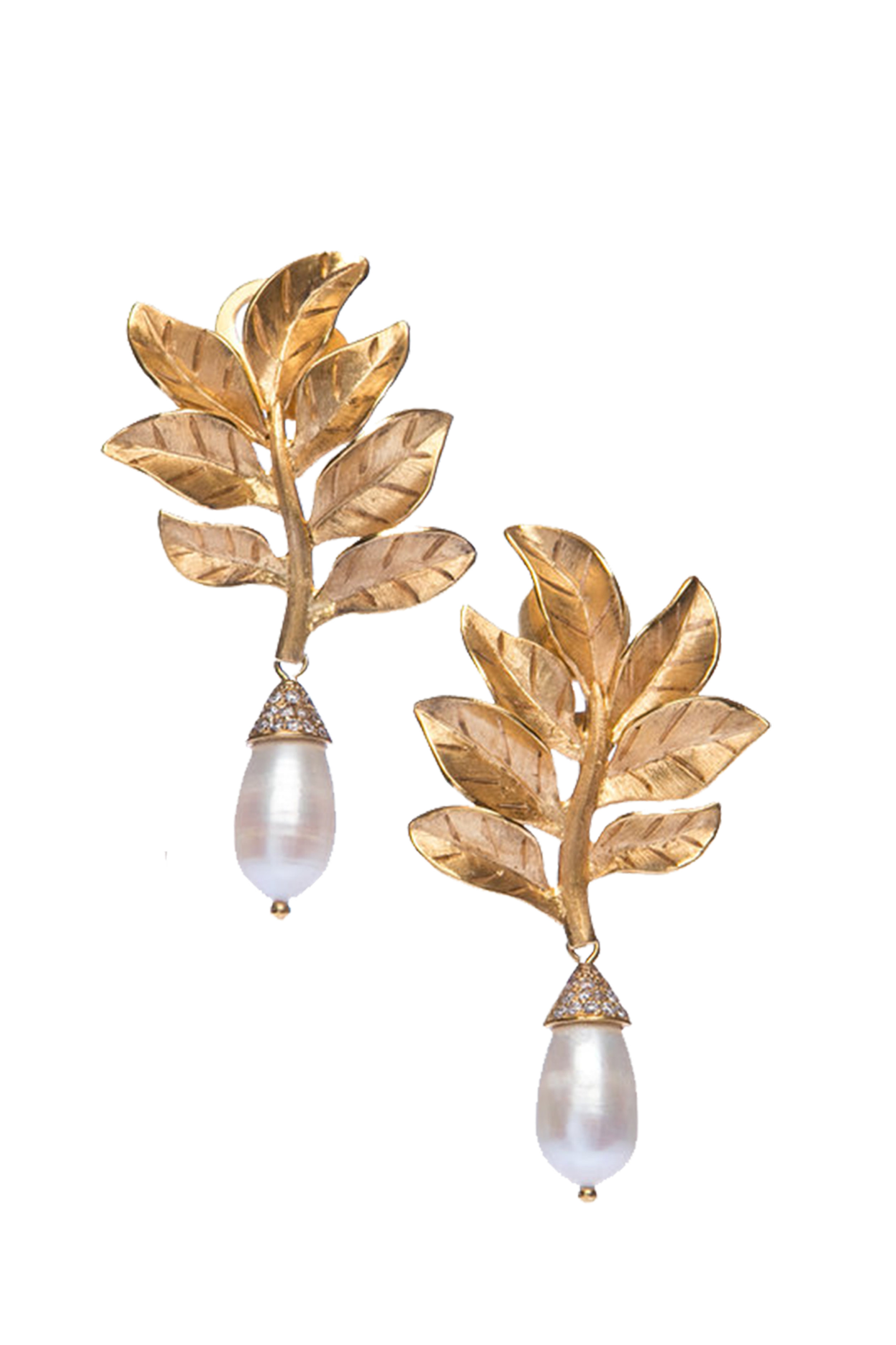 Gold Leaf Baroque Pearl Drop Earrings