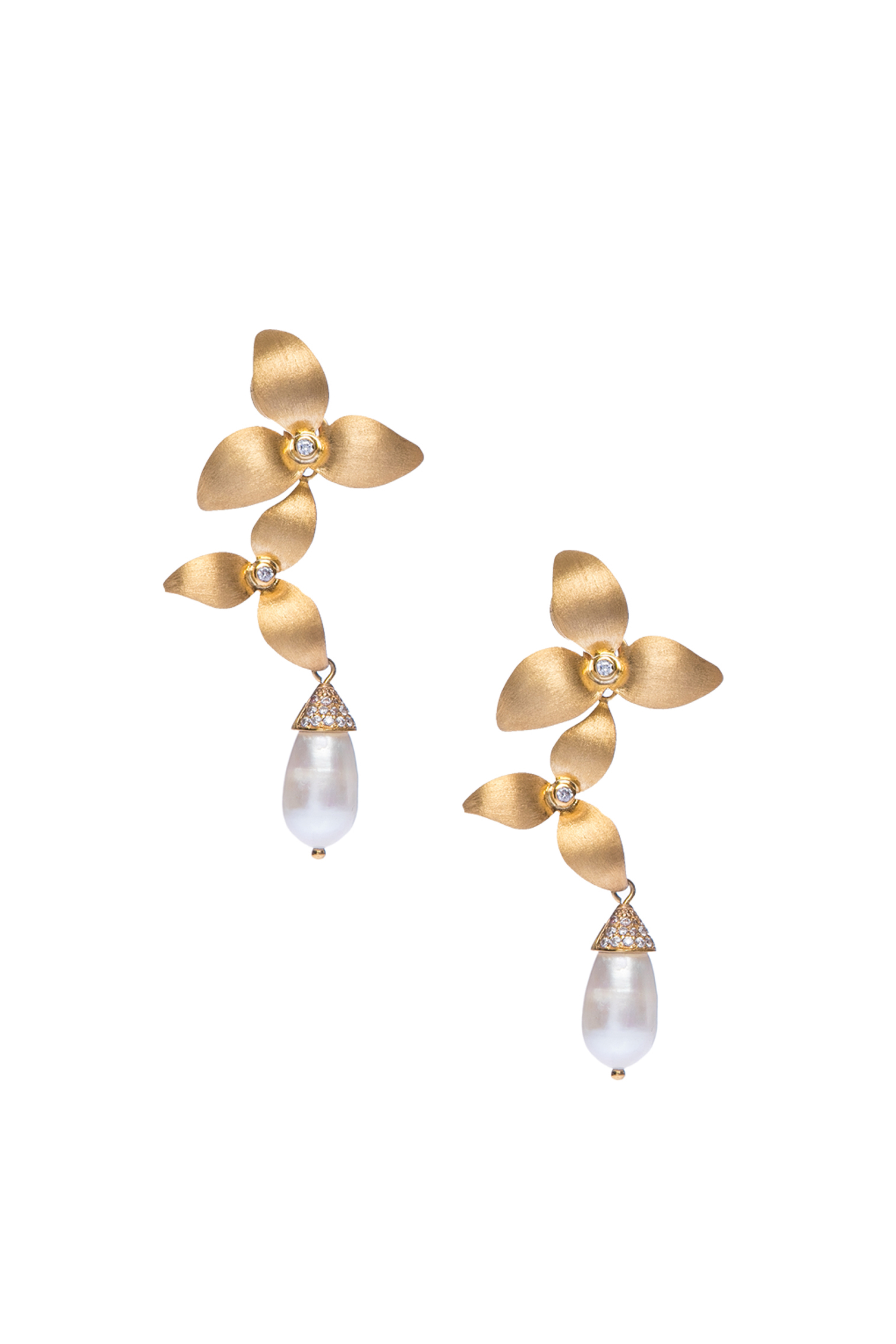 Gold Floral Baroque Pearl Drop Earrings
