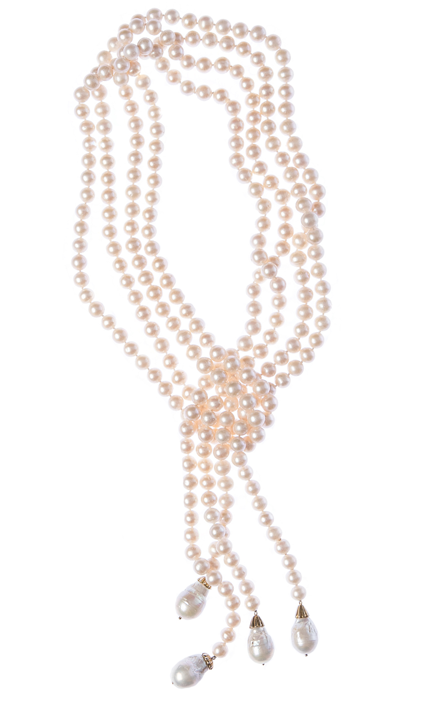 White Pearl Lariat Necklace