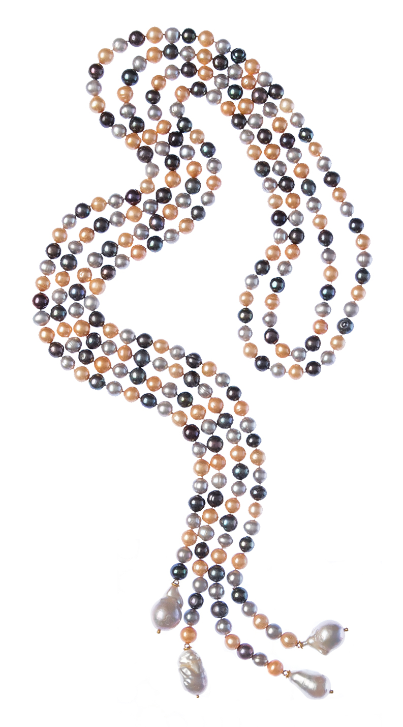 Multi-Colored Pearl Lariat Necklace
