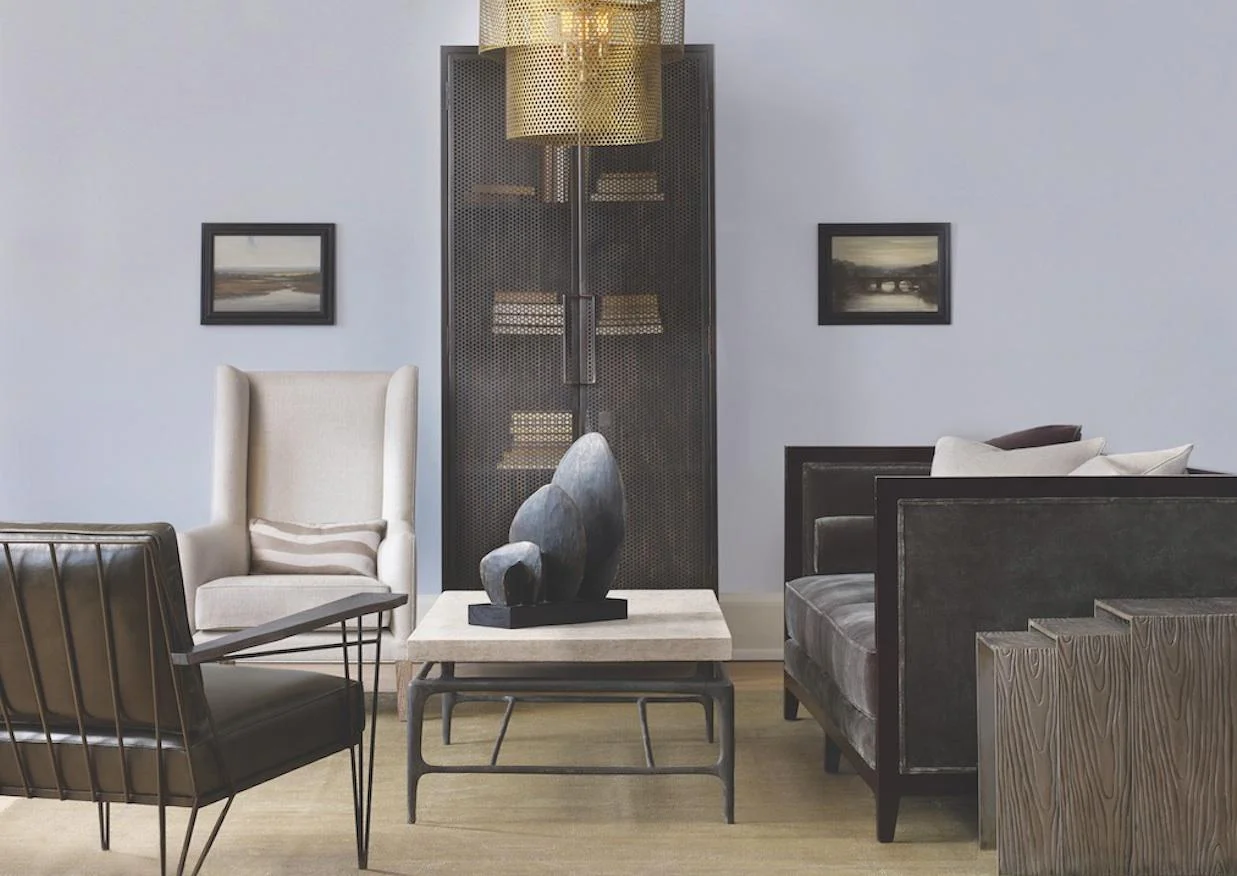 LILAC ROOM FEATURING: Edison Chair , Abe Chair , Walt Chandelier , Ray Cocktail Table , Jorn Sculpture, Demian Armoire , Isaac Sofa (click thumb or title)