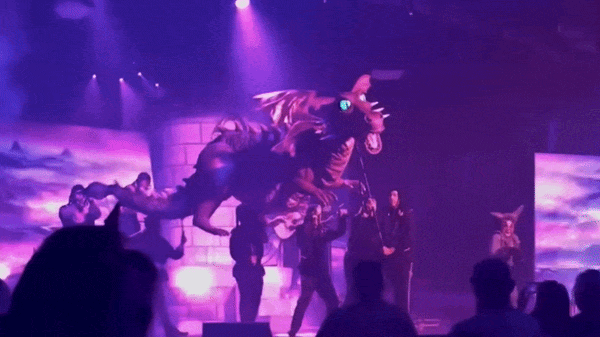Shrek Dragon puppet flying with light-up LED eyes and moving mouth