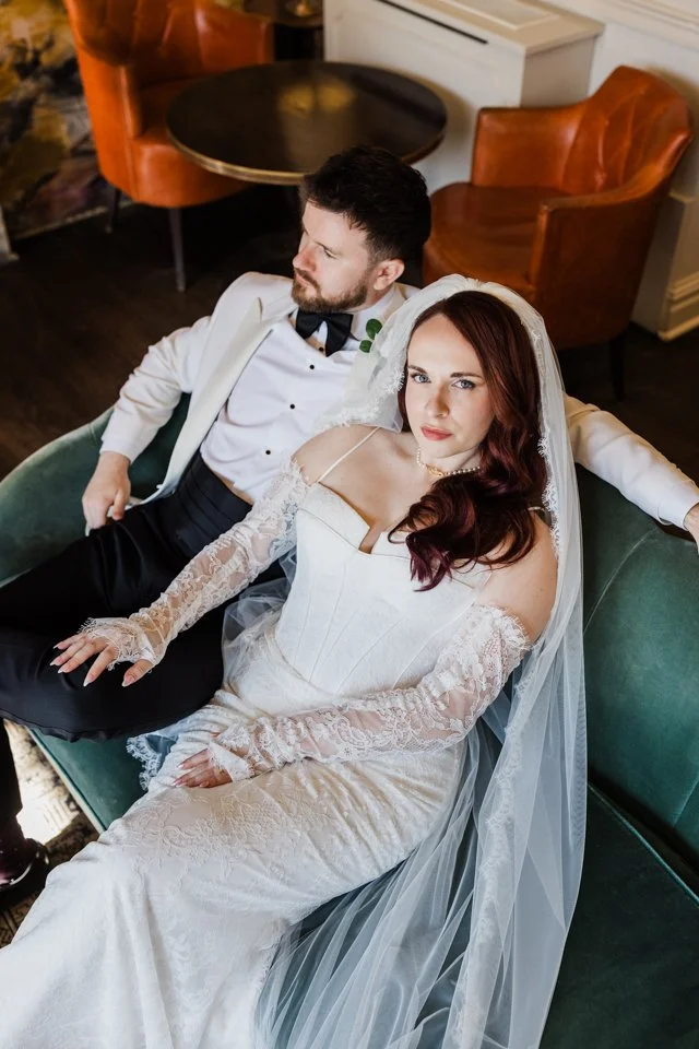  Bride and groom in the bar at Richmond hill hotel luxury wedding photographer 