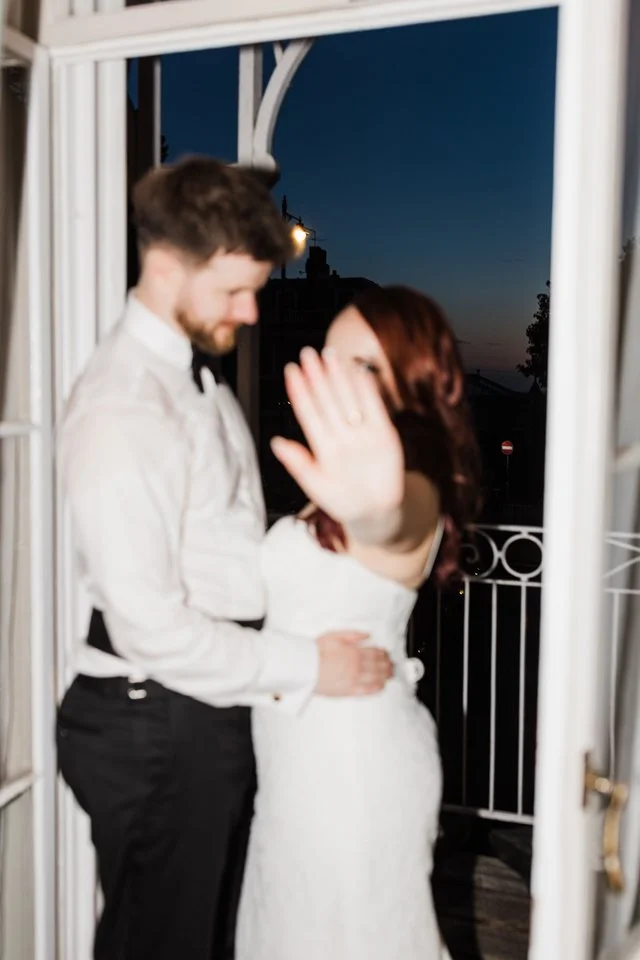  Bride and groom in hotel room editorial style at Richmond Hill Hotel luxury wedding photographer 