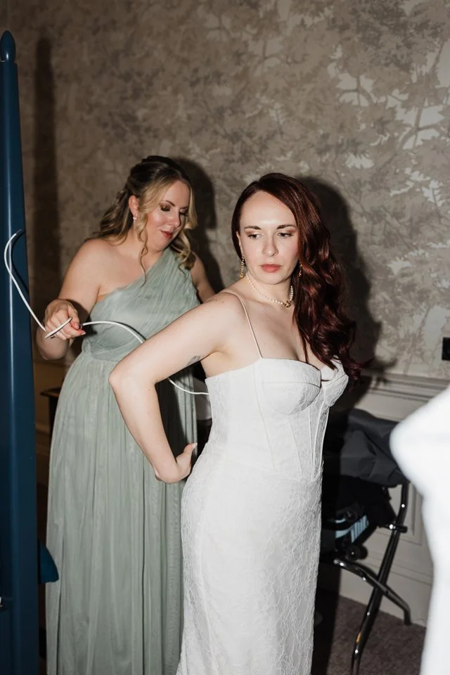  Bride and groom in hotel room editorial style at Richmond Hill Hotel luxury wedding photographer 