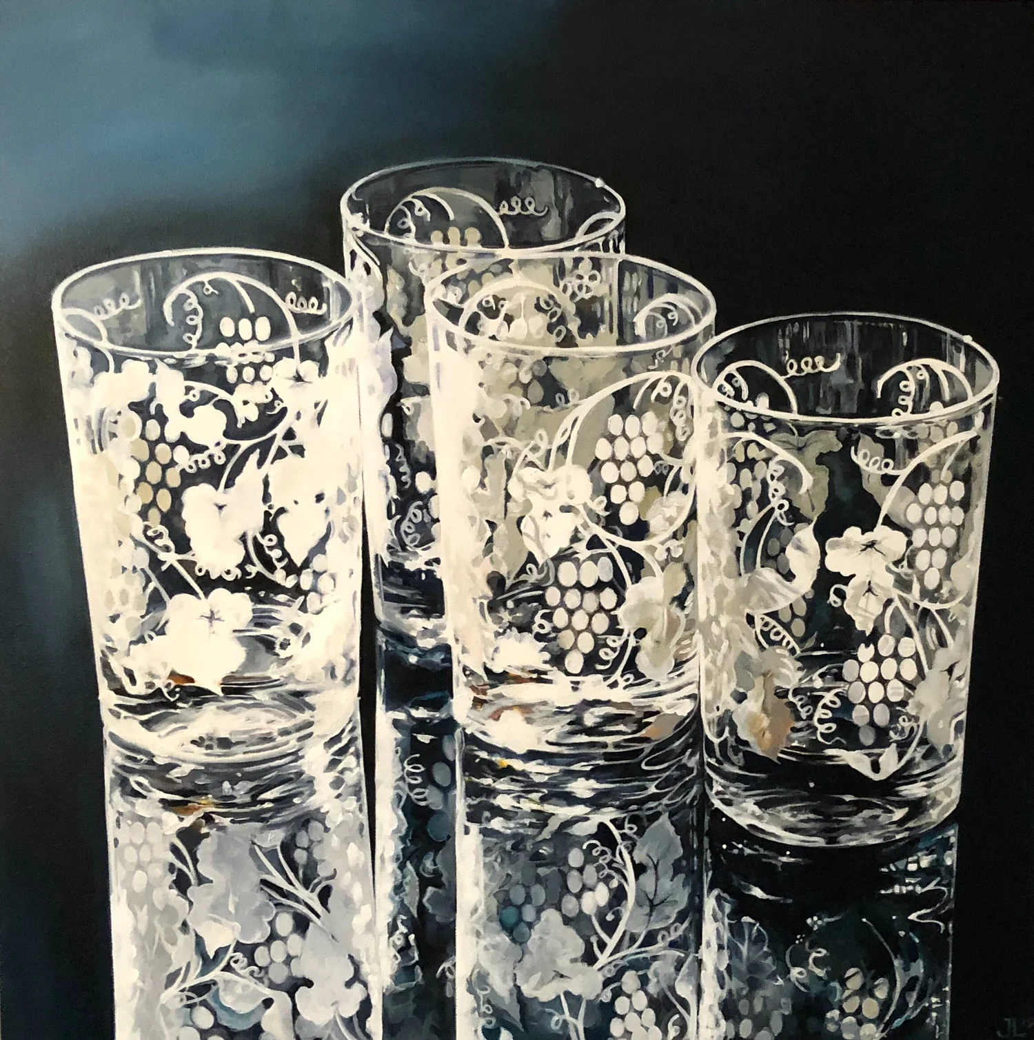 Grappa Glasses — Still life in oil by Jane Lucchino