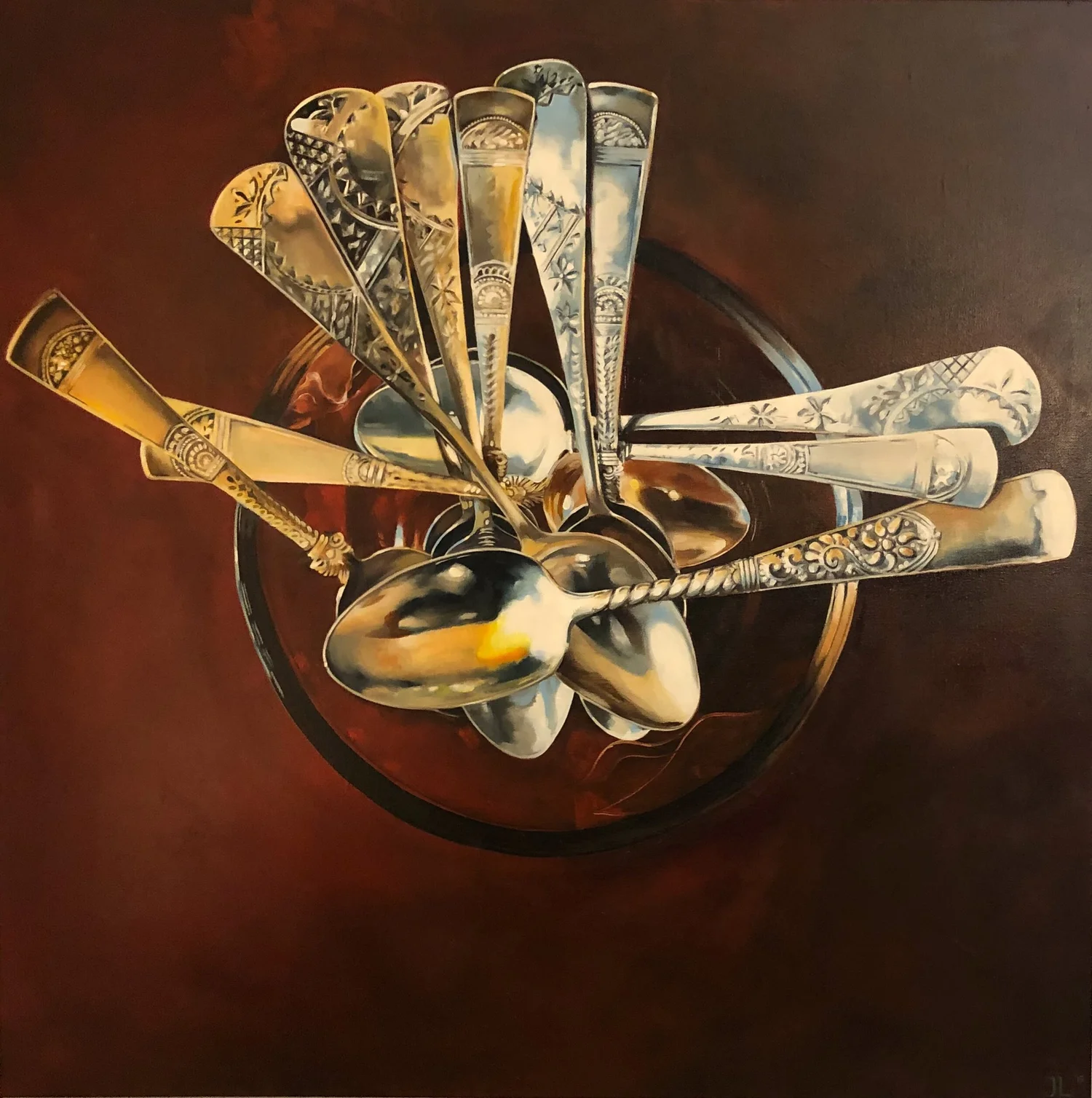 Silver still life in oil by Jane Lucchino