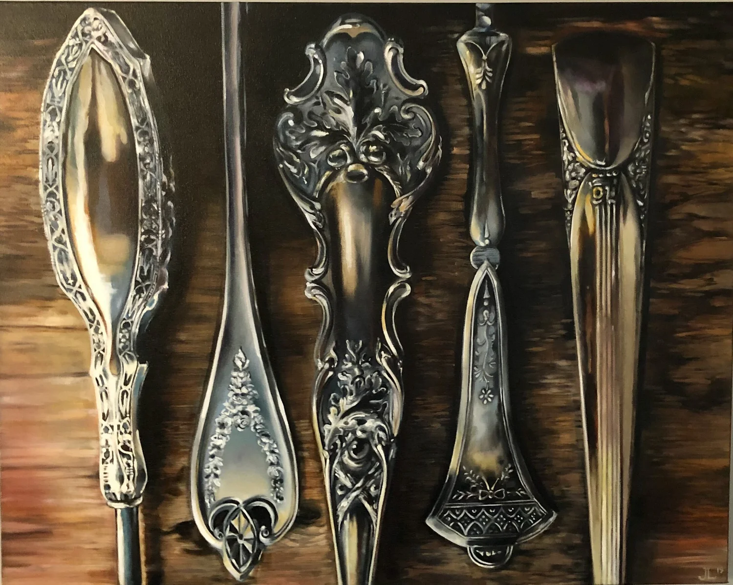 Silver still life in oil by Jane Lucchino