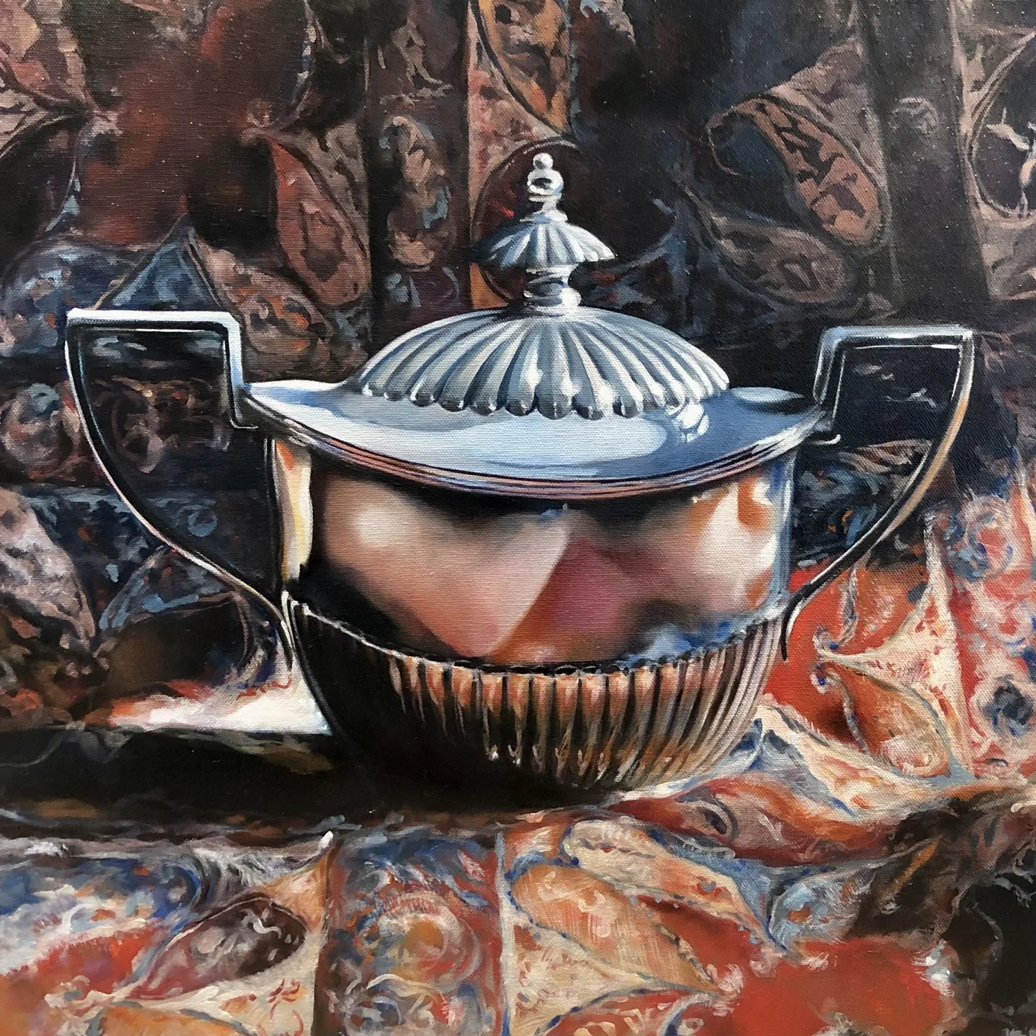 Silver still life in oil by Jane Lucchino