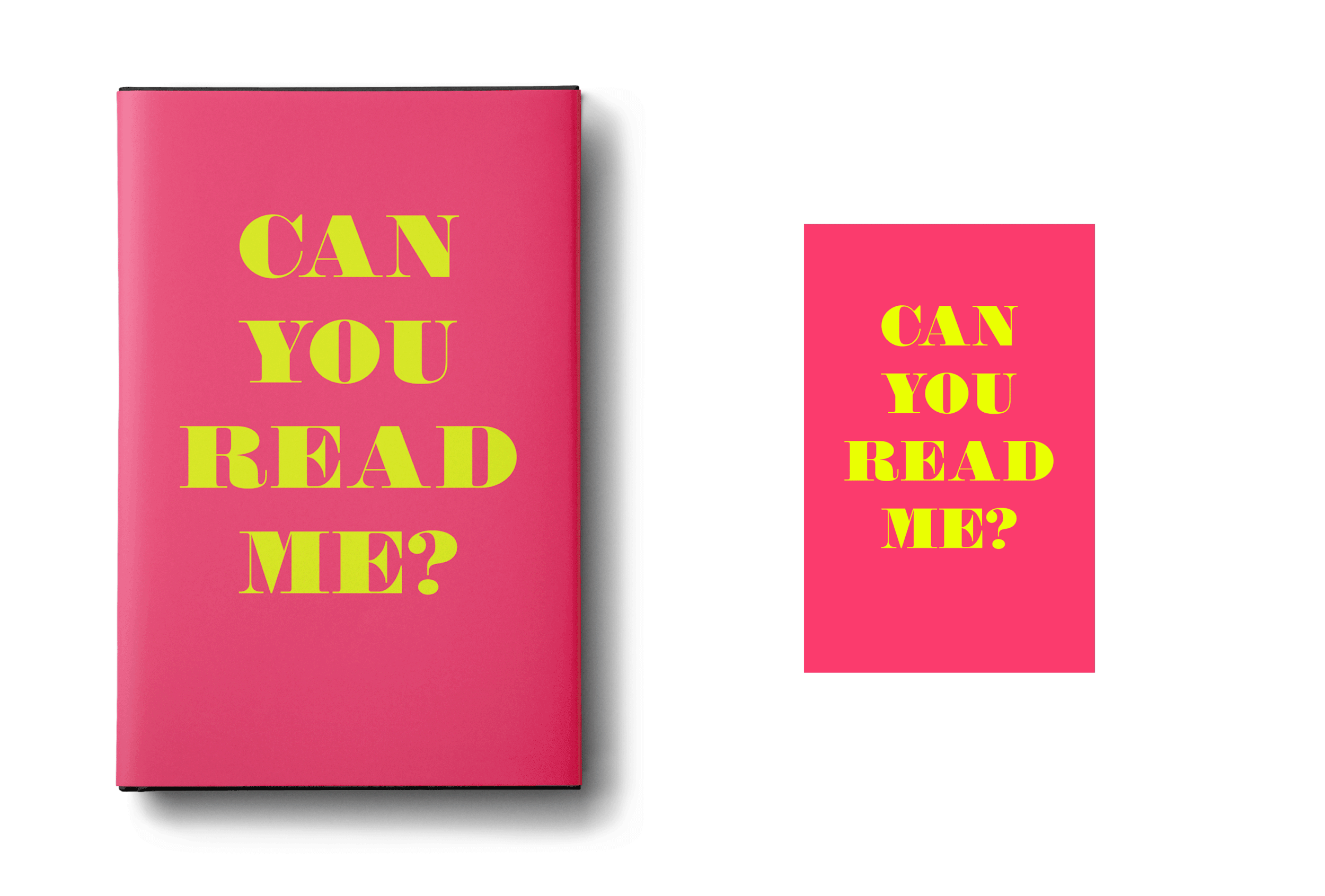 Believe it or not, the greyscale version of this very bright pink and yellow cover design is hardly visible. The chosen typeface, though working well in a larger format, quickly diminishes in legibility at smaller sizes. 