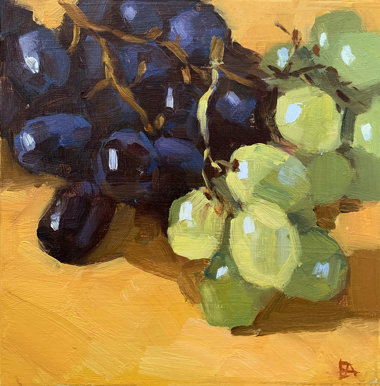  White and Black grapes.  Oil on canvas 20 x 20 cm  2019 