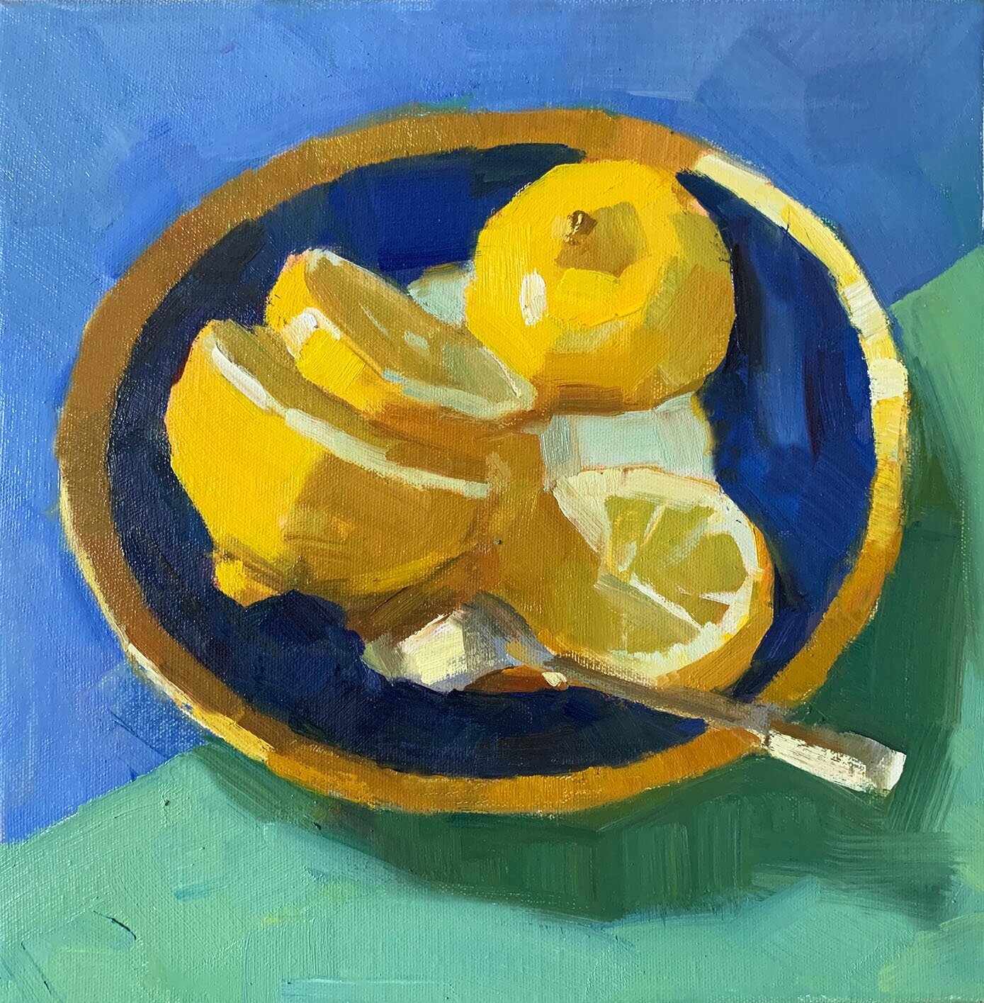 Lemon, Spoon and blue Plate