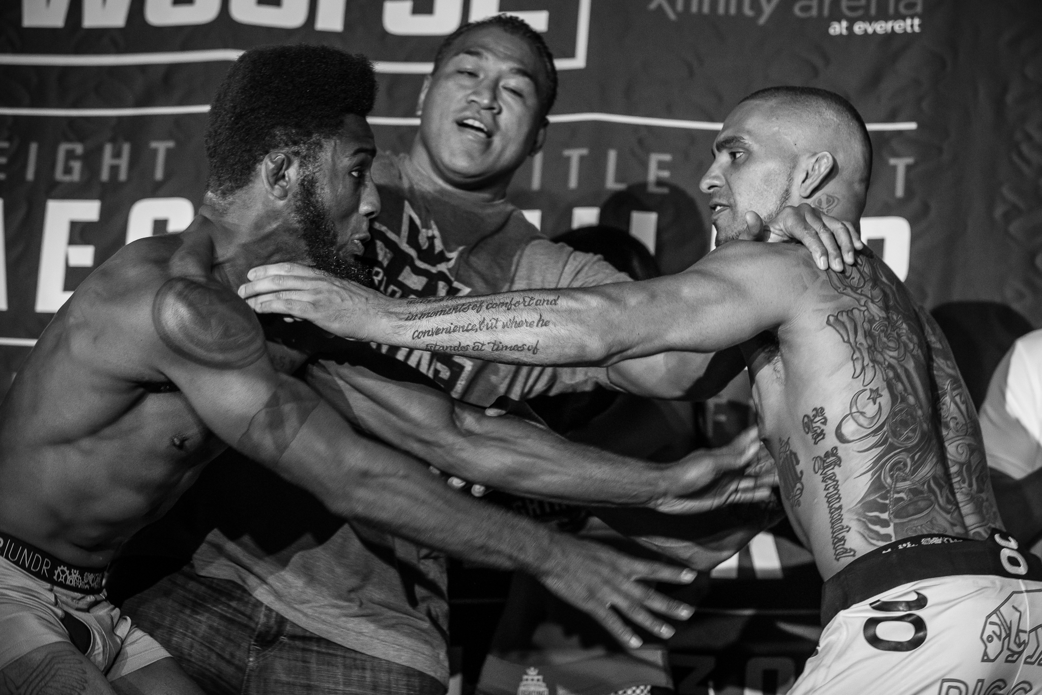  Words were said, pushing happened and WSOF President Ray Sefo had to step in between brothers Caros and Ben Fordor before things calmed down at the weigh ins. 