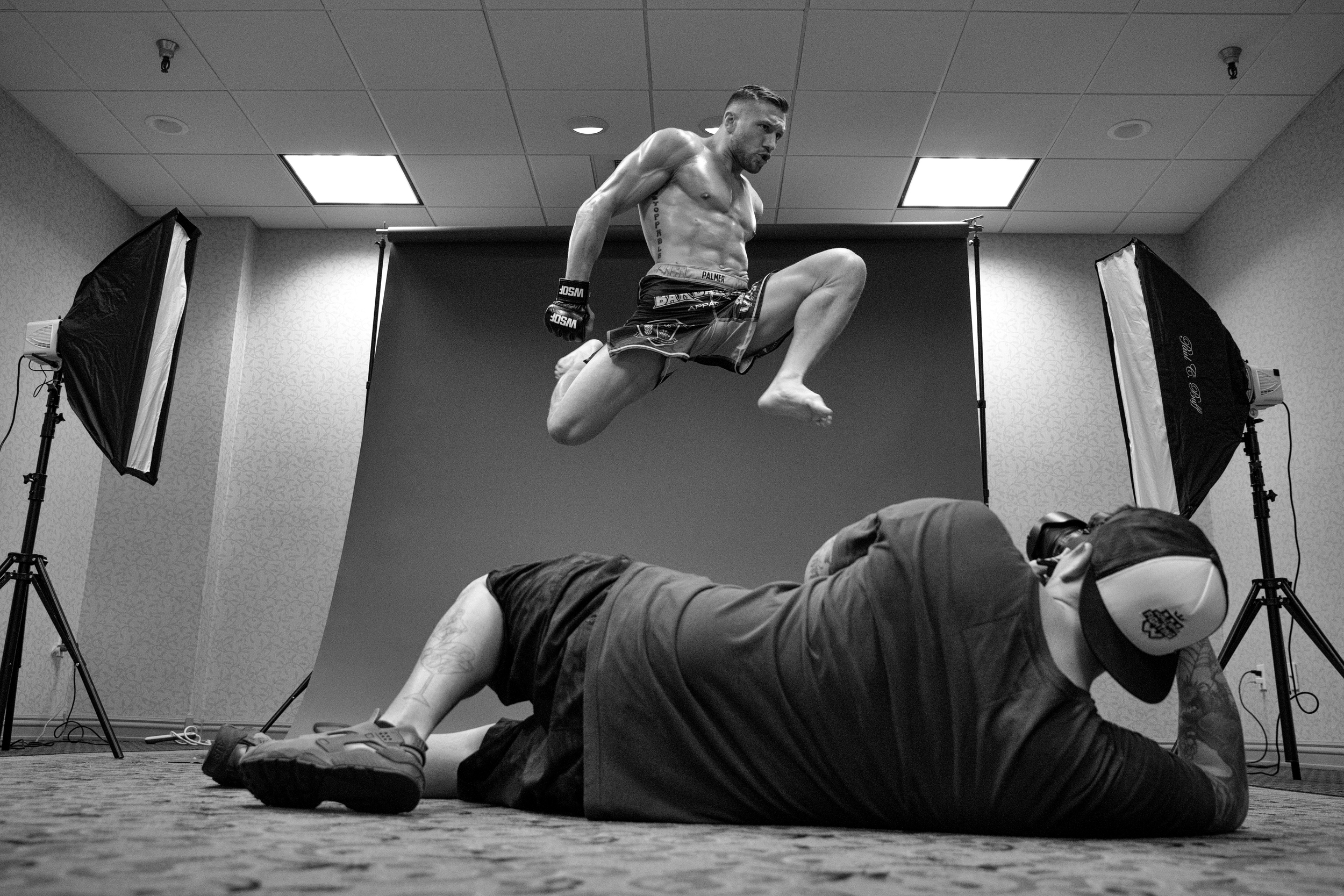 Lance Palmer throwing knees for Ryan Loco during the Studio Day for WSOF32