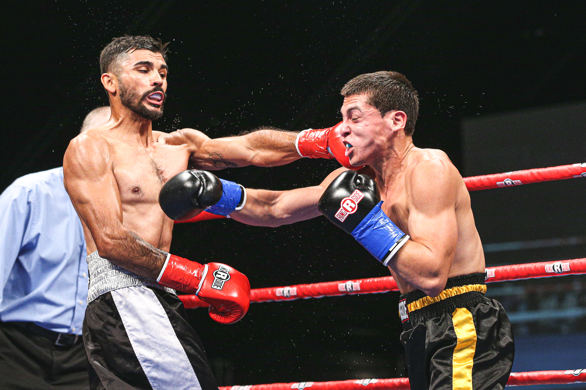  Luis Alverado (Debut) delivering a mean jab on William Parra-Smith (3-3-0) during their opening bout at Brian Halquist Productions, Battle at the Boat 123. Saturday September 7, 2019 from the Emerald Queen Casino in Tacoma, WA. (Matt Burn/NW Fightsc