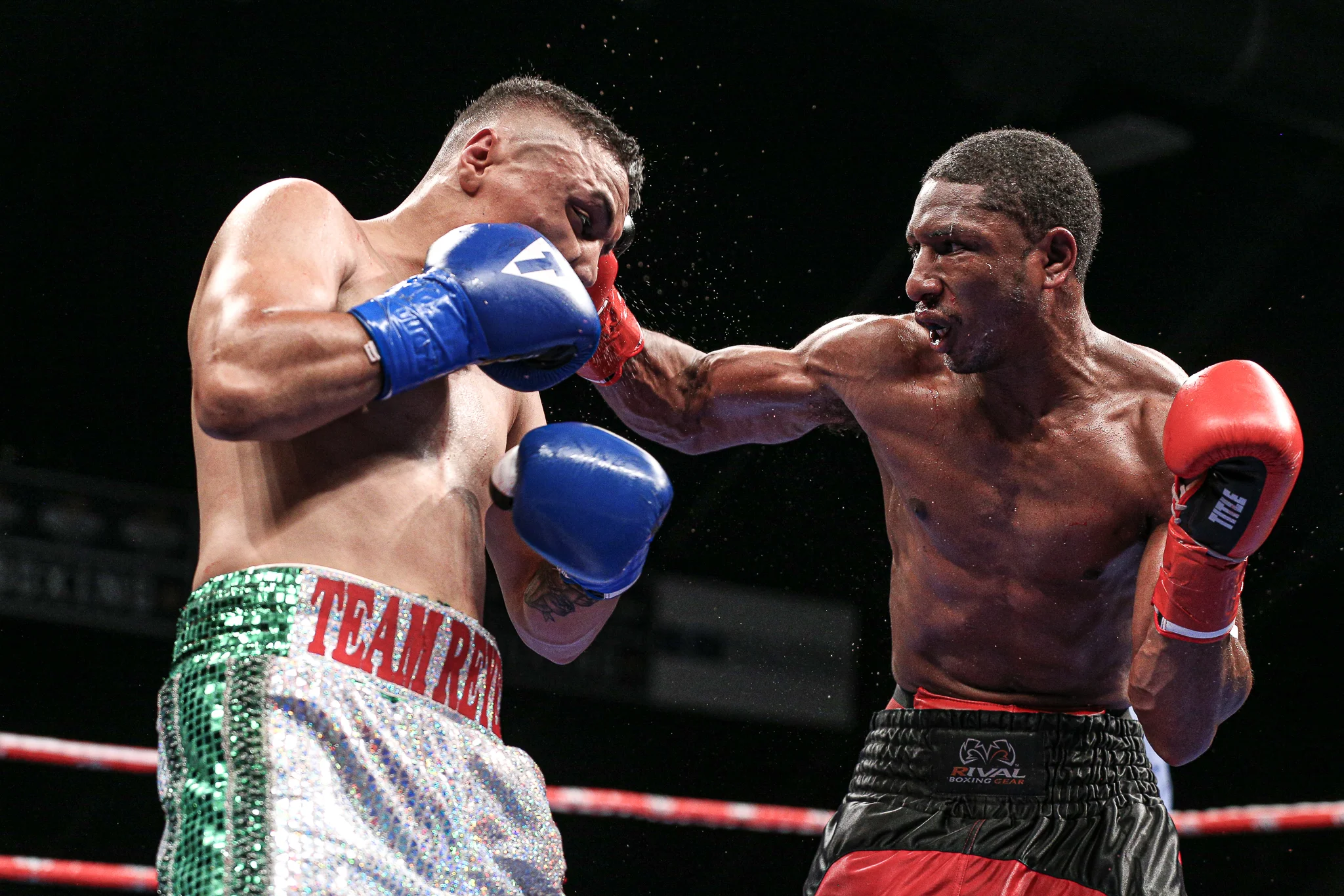 Manuel Monteiro (7-0) fires off with a right hook on Cris Reyes (7-0) in the main event of Brian Halquist Productions, Battle at the Boat 123. Saturday September 7, 2019 from the Emerald Queen Casino in Tacoma, WA. (Matt Burn/NW Fightscene)