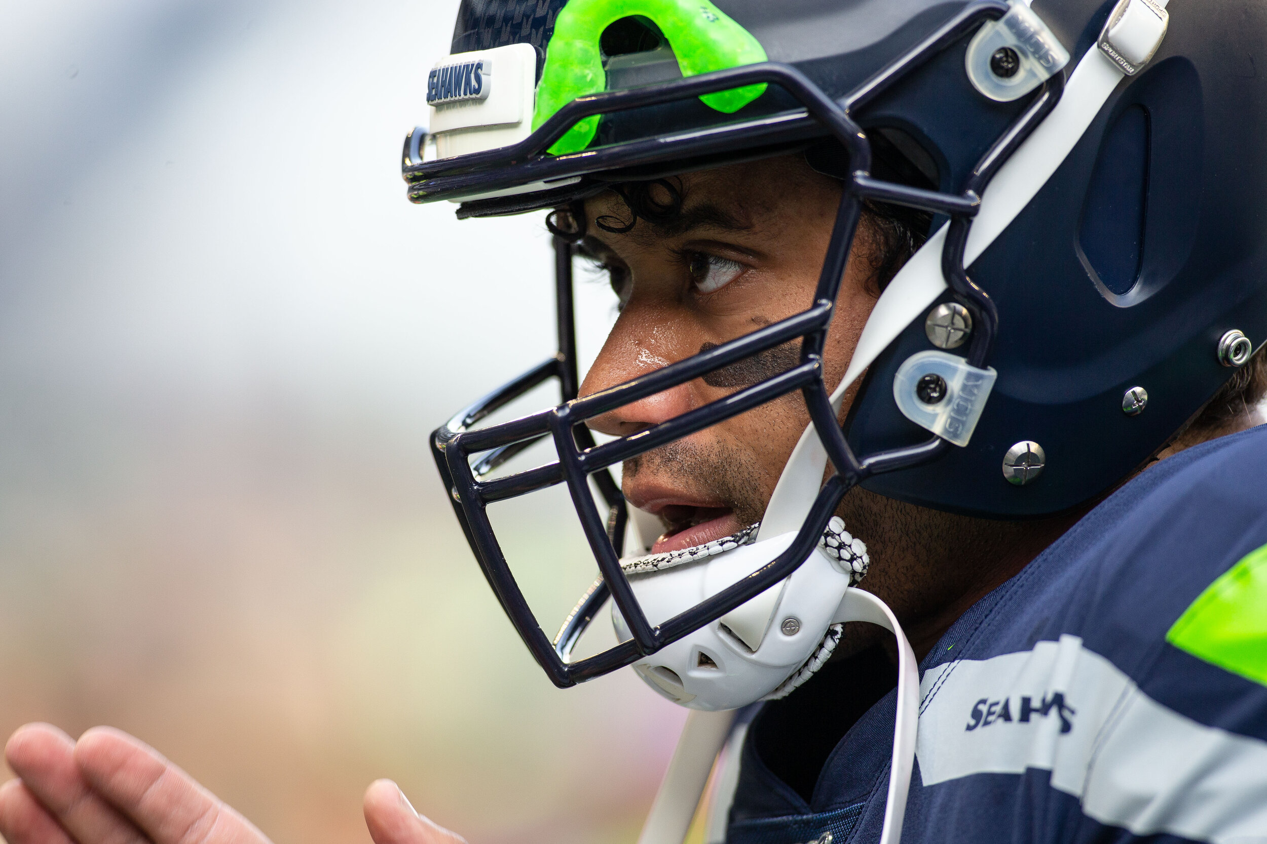  Seattle Seahawks quarterback Russell Wilson (3) during pregame warm-ups of an NFL football game against the Tampa Bay Buccaneers, Sunday, Nov. 3, 2019, in Seattle. Seattle defeated Tampa Bay 40-34 in overtime. (Matt Ferris/Image of Sport) 